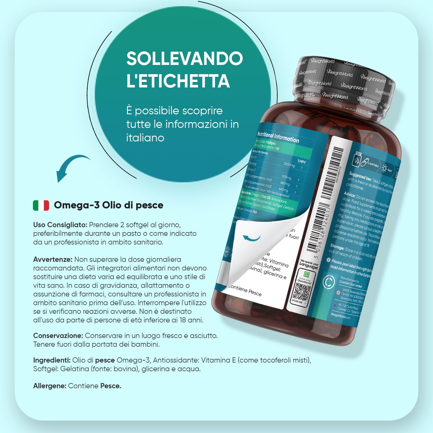 Omega 3 Olio di Pesce da 2000mg, 660mg EPA e 440mg DHA, Integratore Omega3 Fish Oil e Acidi Grassi Essenziali in 240 Softgel (4 Mesi), EPA e DHA Contribuiscono alla Normale Funzione del Cuore (EFSA)