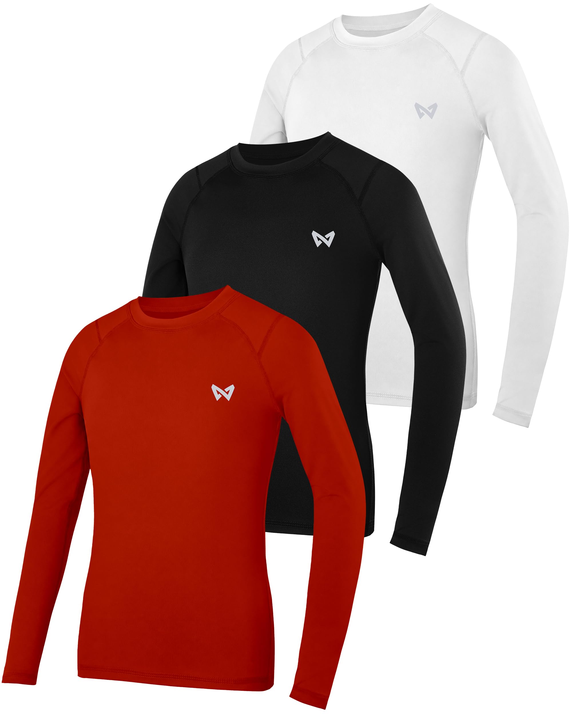 WISMBOX Kompressionsshirt Jungen 1-3 Pack, Langarm Baselayer für Fußball | Weiches Material, Schnelltrocknend, 4-Wege-Stretch, Flatlock-Nähte, Für Laufen, Fitness, Skifahren, Schule Und Outdoor