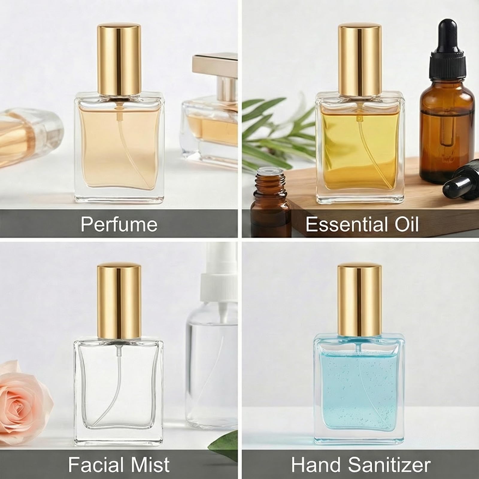 Mini-Glassprühflaschen, leere Flaschen in Reisegröße, für Flüssigkeiten, Gold, 30ml