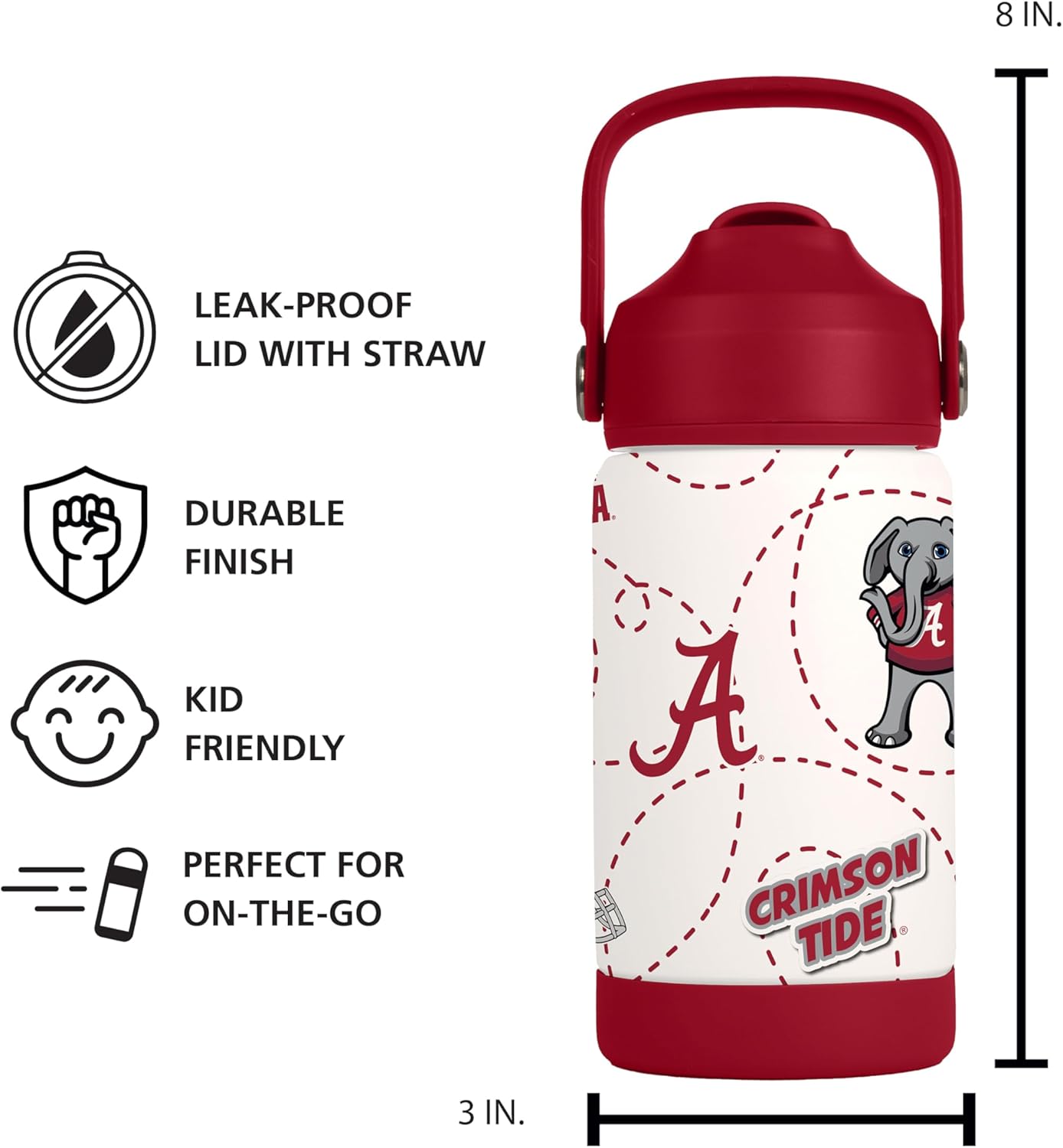 Logo Brands NCAA Mascot Stainless-Steel Kids Bottle -Soft Silicone Mouthpiece, Easy To Carry, Kid-Friendly Design- Great For School & On-The-Go