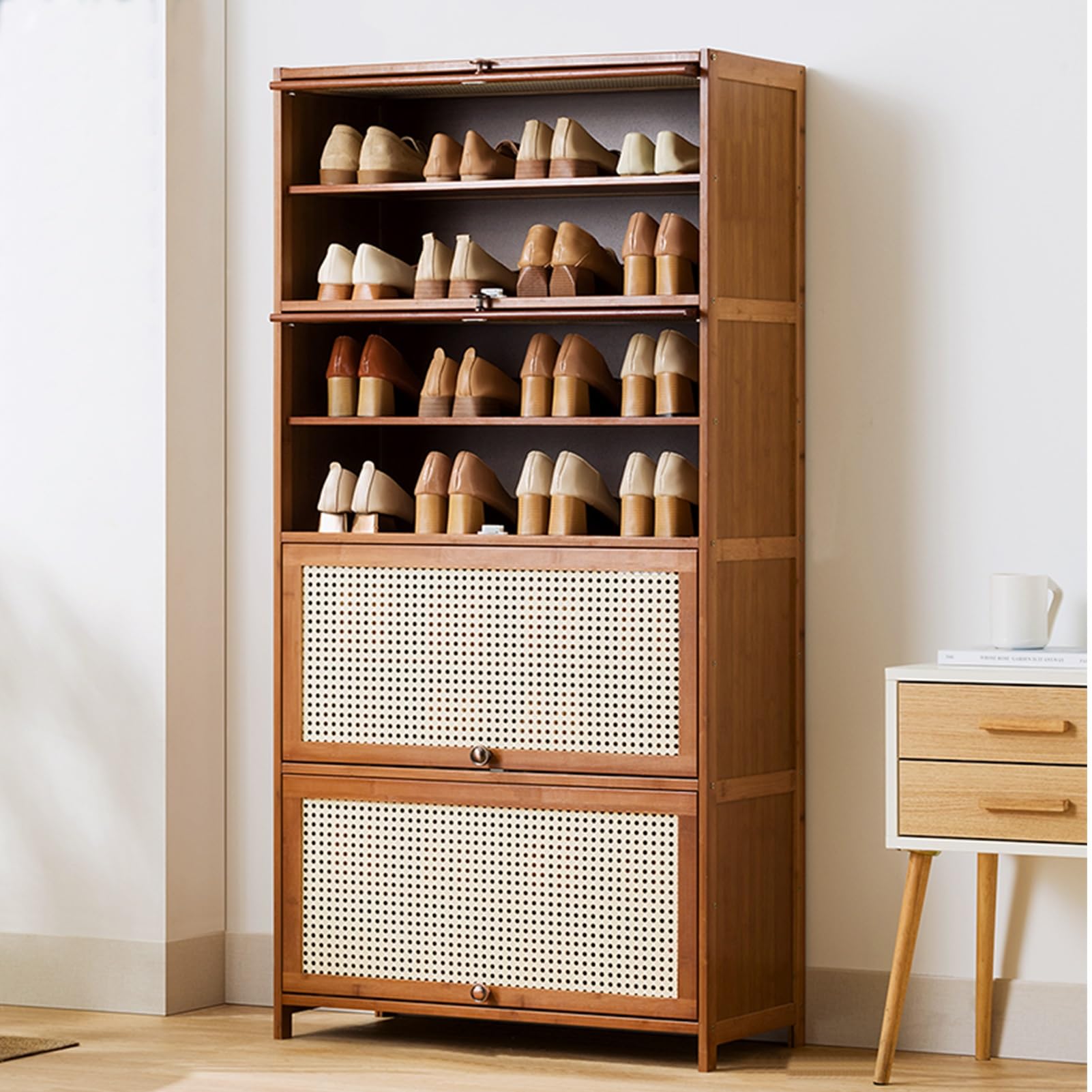 LMYSXAOZ Narrow Shoe Storage Cabinet - Multi-Layer Space-Saving Rack with Foldable Drawer for Entryway, Bedroom & Hallway Organization