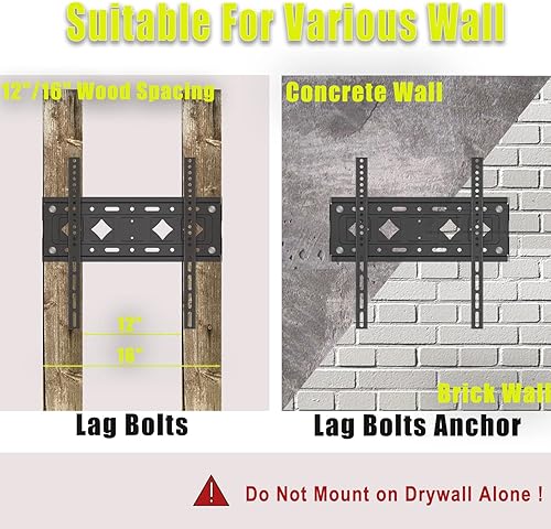 Miniatura 5 de Soporte de pared para TV fijo para la mayoría de televisores de pantalla plana LED 4K de 26"-65", soporte de TV de perfil bajo soporta hasta 132