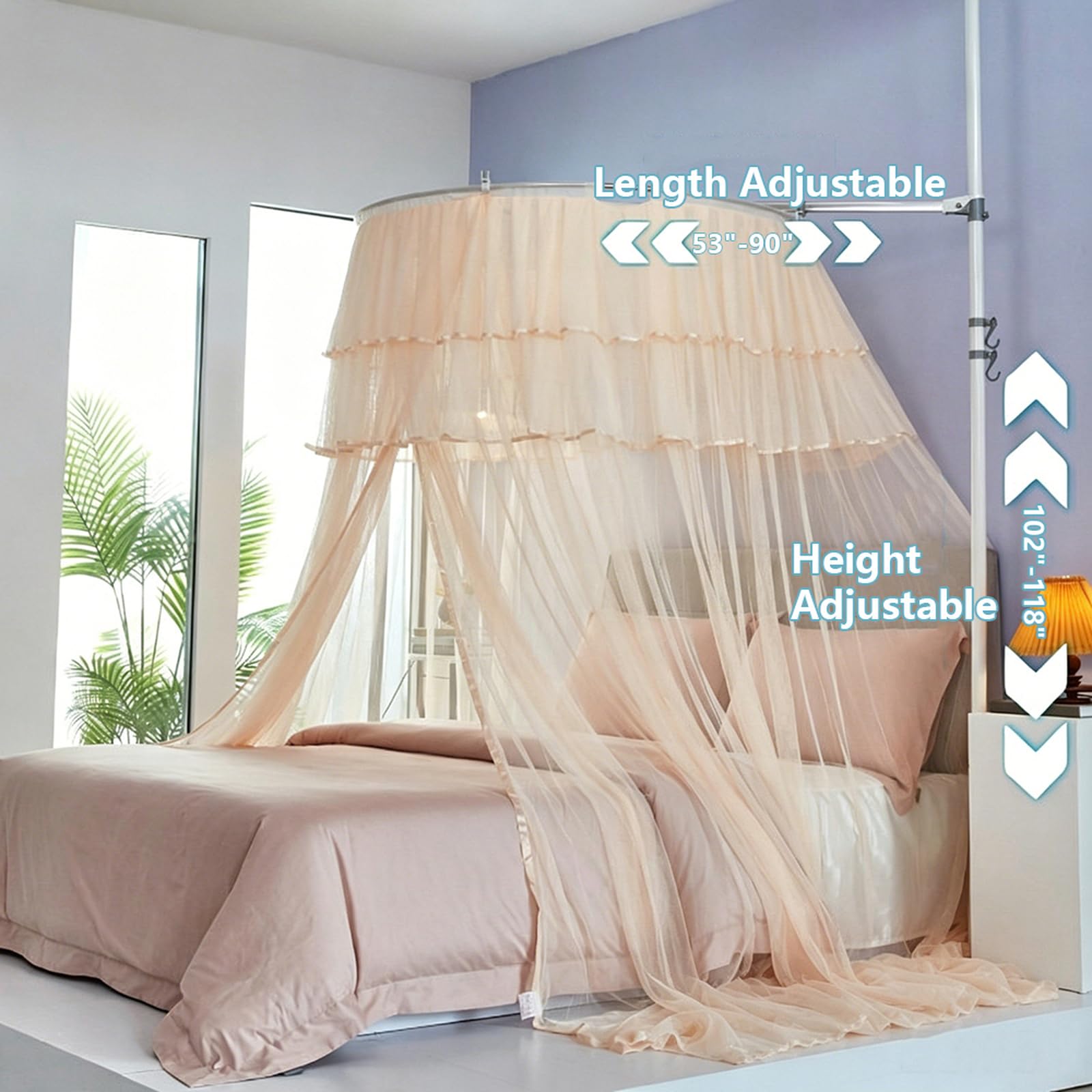 Baldaquin de Lit Luxueux pour Filles et Adultes, Rideau de Lit Princesse en Tulle Transparent, Moustiquaire Ronde en Forme de Dôme pour Décoration de Chambre à Coucher, White