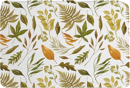 Fall Leaf Indoor Bath Mat, Absorbent Floor Mats Bathroom Rugs, Farmhouse Rustic Autumn Maple Leaves Kitchen Runner Rugs, Non Slip Doormat for