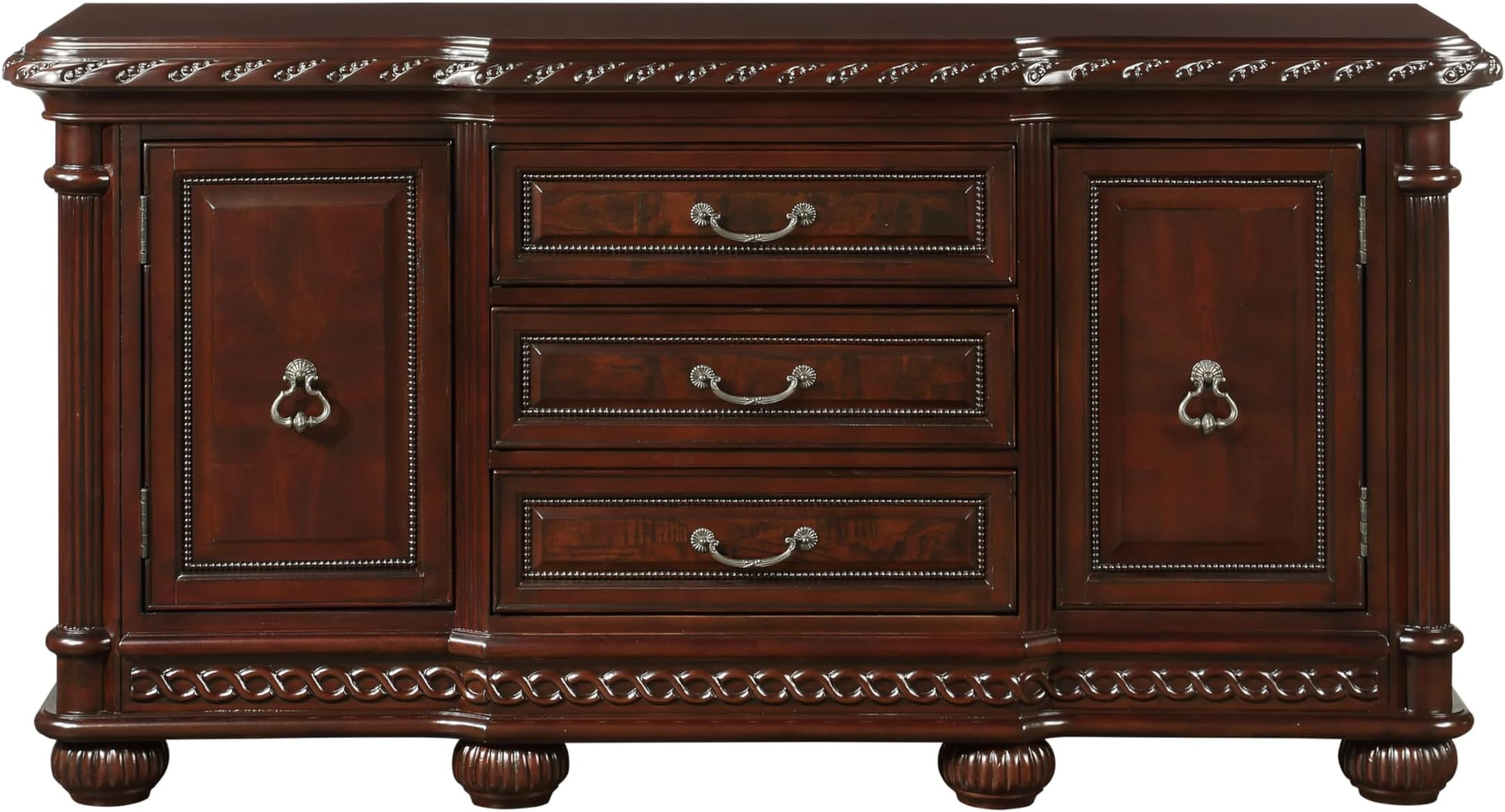 Steve Silver Company 68.5-Inch Antoinette Buffet Table, Console, 2 Storage Cabinets, 3-Drawer Server, Cherry Veneers, Dining Room, 21" D x 69" W x 35" H, Brown