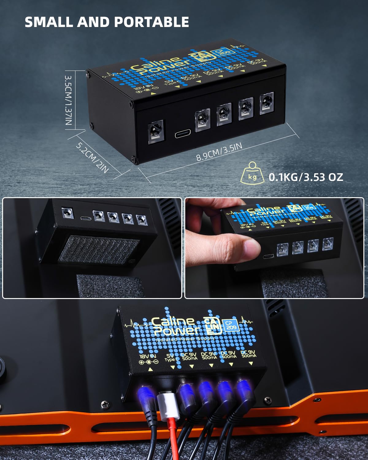 Caline Gitarrenpedal-Netzteil, 9 V, 500 mA, Pedalboard-Netzteil, Mini-Pedal-Netzteil mit Typ-C-Ausgang und 4-Wege-Daisy-Kette