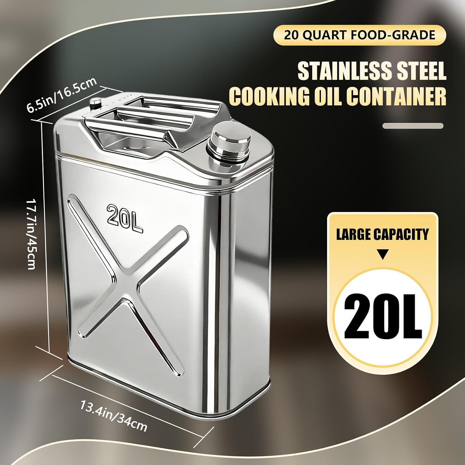 Stainless Steel Cooking Oil Storage Can, 5 Gallons Durable 304 Food-Grade Fryer Oil Storage Can with Flexible Pour Spout Versatile Liquid Container for Kitchens Restaurants Outdoor Fish Fries image 3