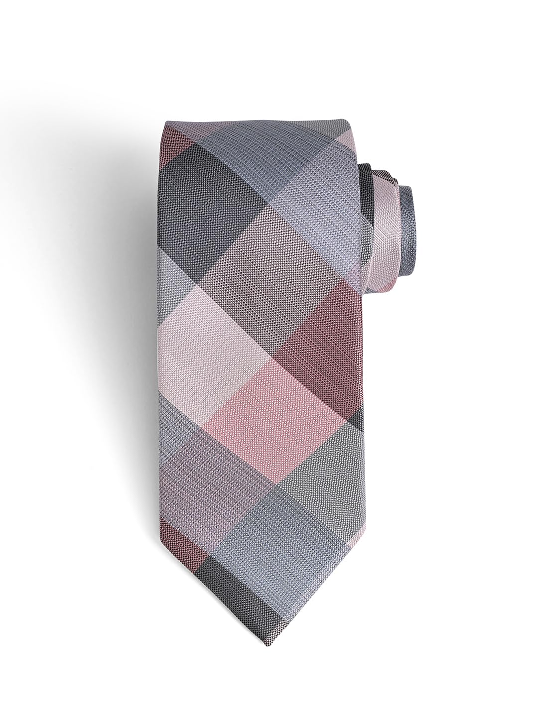 Men Neck Grey & Light Pink Checked Skinny Tie-picture-10