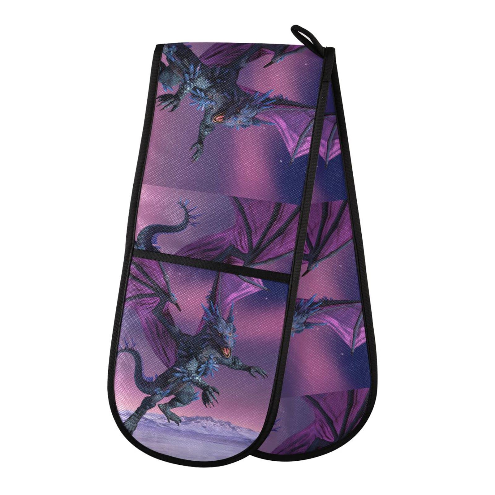 Double Oven Glove Fantasy Dragon Design Heat Resistant Double Ovens Mitt Modern Cooking Gloves Potholders — image 1