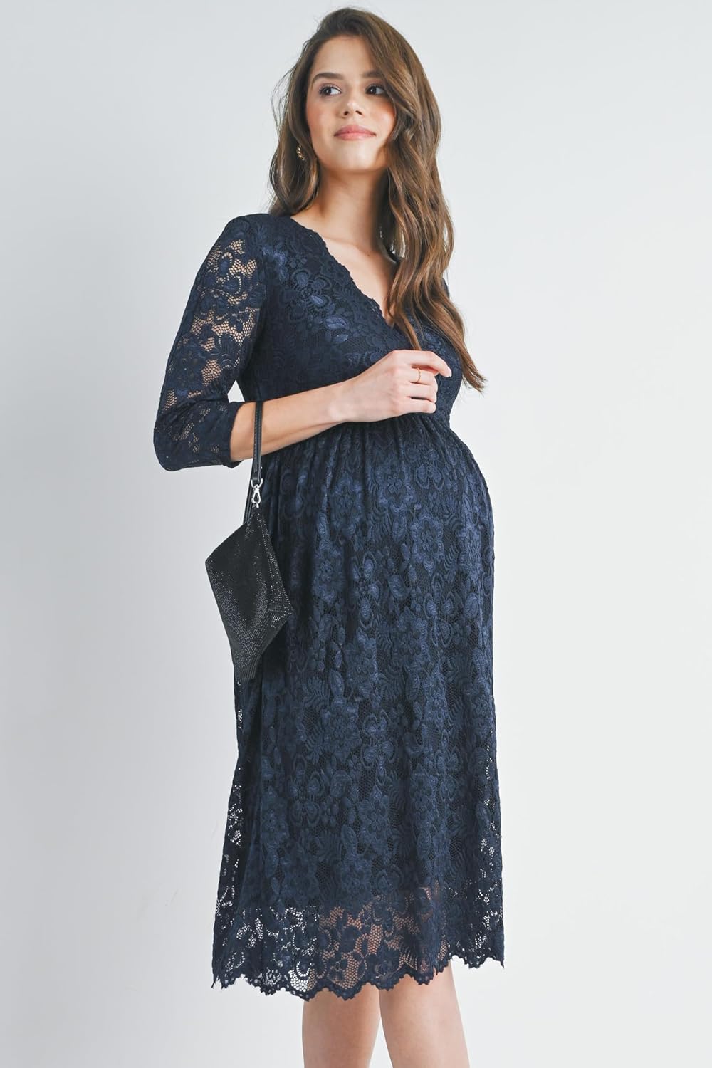 HELLO MIZ Women's Lace Maternity Dress with Nursing Friendly Faux Wrap