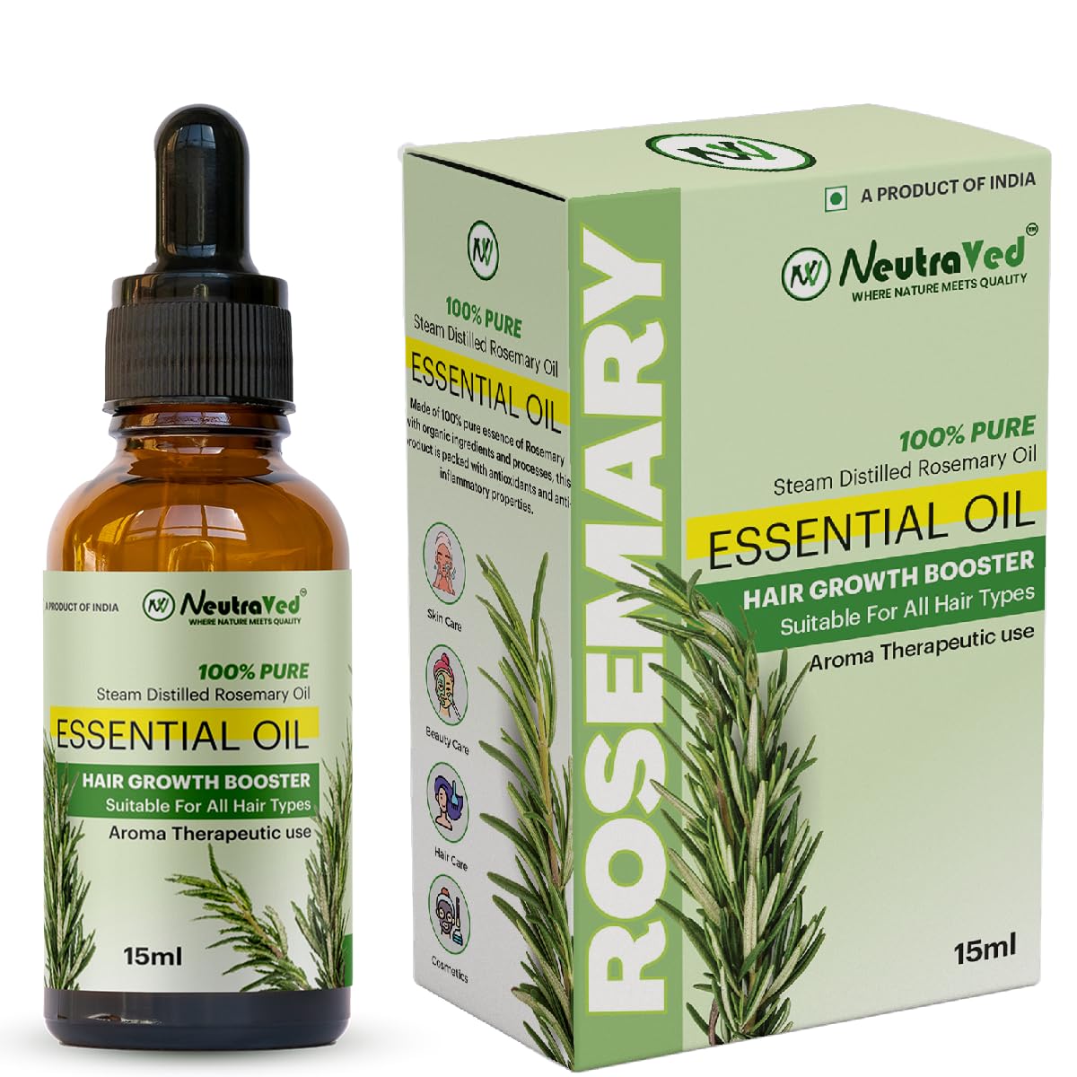 NeutraVed Rosemary Combo Pack - 15ml Rosemary Essential Oil + 100g Rosemery Leaves + Spray Bottle + Wooden Neem Comb + Comb Applicator | Hair Nourishment & Scalp Care Kit | 100% Pure & Natural - Image 5 thumbnail