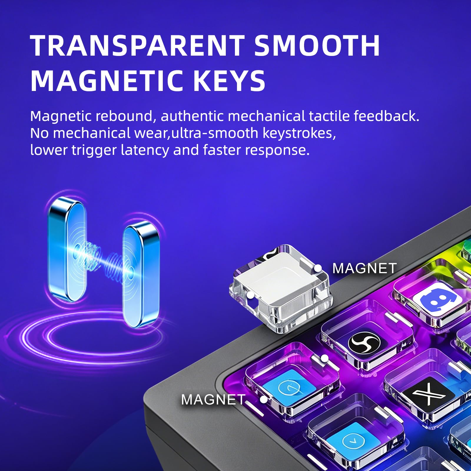 MagTran M3 Stream Controller Deck per PC Work e Live Streamer, Macro Pad per Video e Editing di Immagini, Tasti Magnetici Trasparenti Lisci, Comfort per tutto il giorno per giocare a lungo