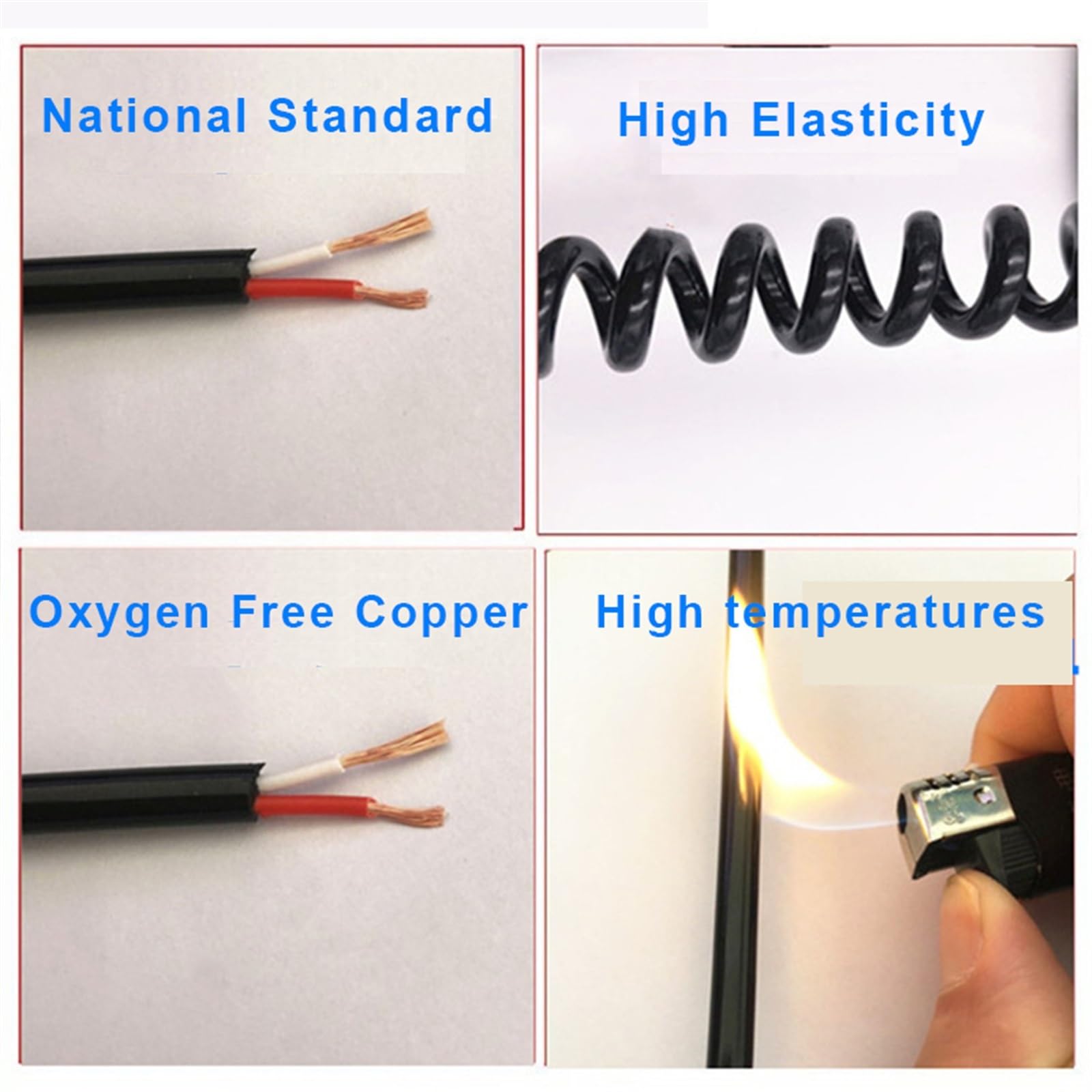 Spiralkabel, 2,5 Meter langer schwarzer Draht, kann den zugfesten Netzkabel-Anschlussbaum verlängern(2 Core,20 AWG 0.5mm)
