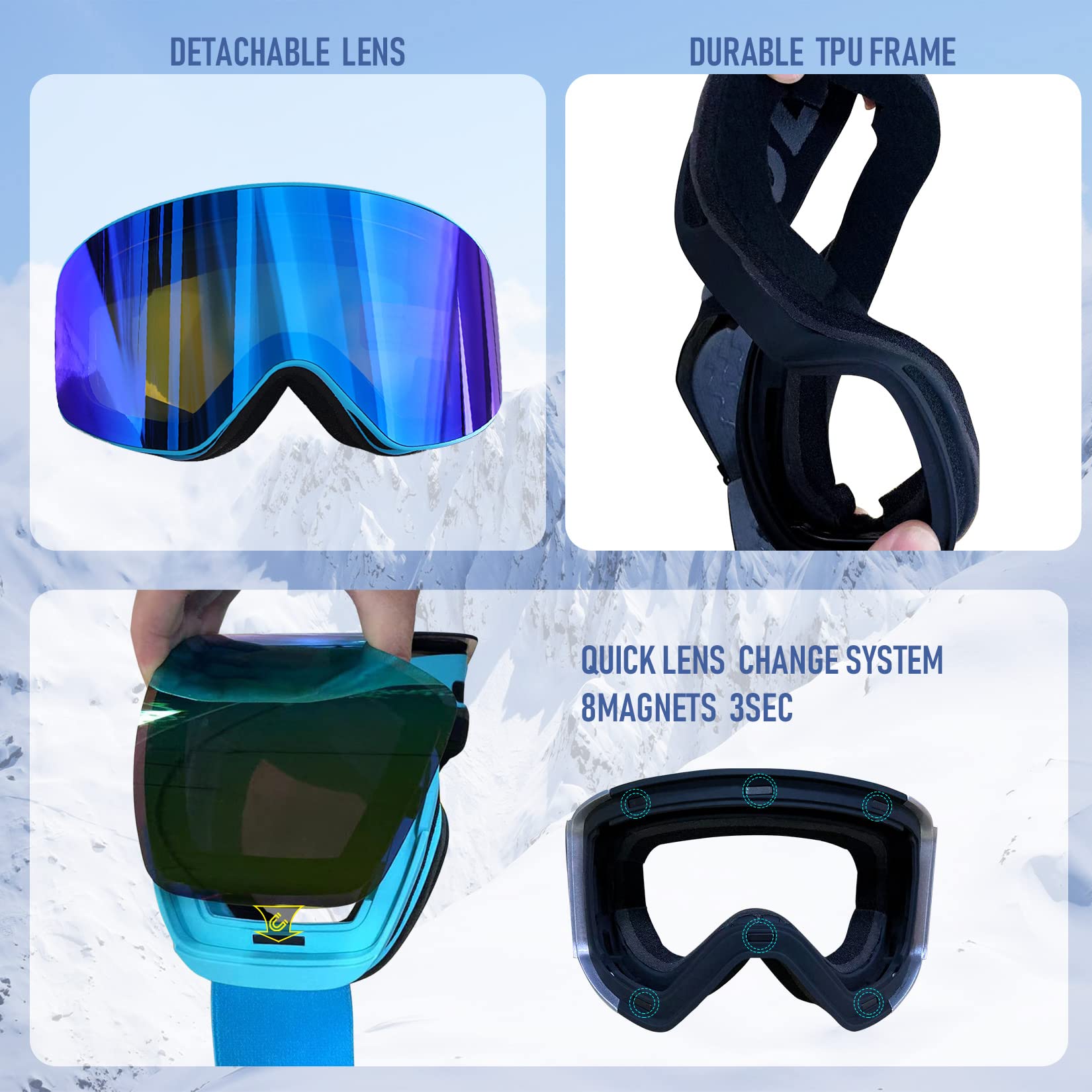 Lunettes de Ski Goggles Masque Snowboard Lunettes Motocross Masque pour Lentille Antibuée