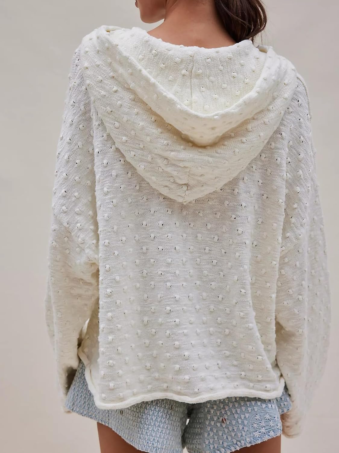 Women Knit Oversized Hoodies Y2K Casual Long Sleeve Crochet Lightweight Sweatshirts with Pocket Cute Pullover Top - Image 3