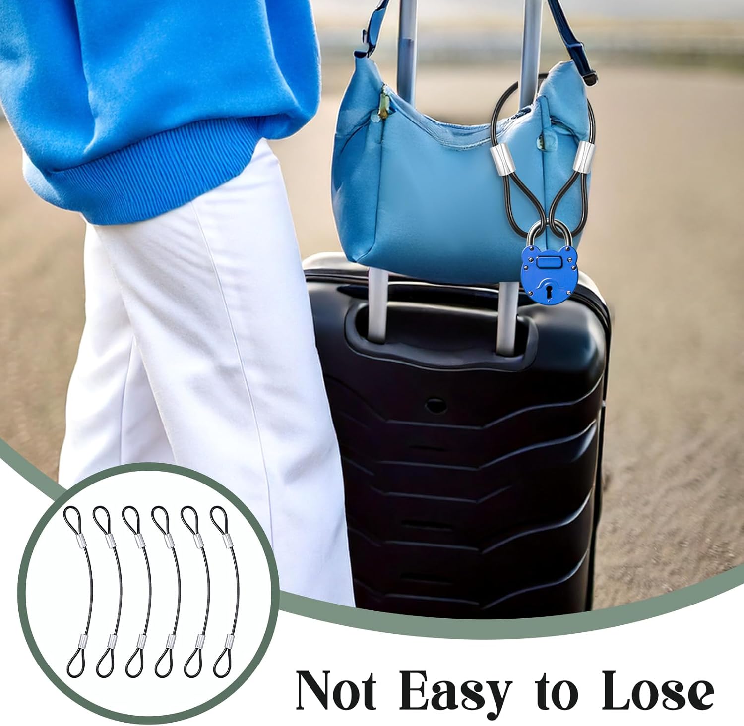 6 Pcs Luggage Lock Safety Cable, Stainless Steel Wire Cable with Loops Safety Cables Outdoor Travel Lock 5 Inch Locking Cables Vinyl Coated Wire Rope for Outdoor Luggage