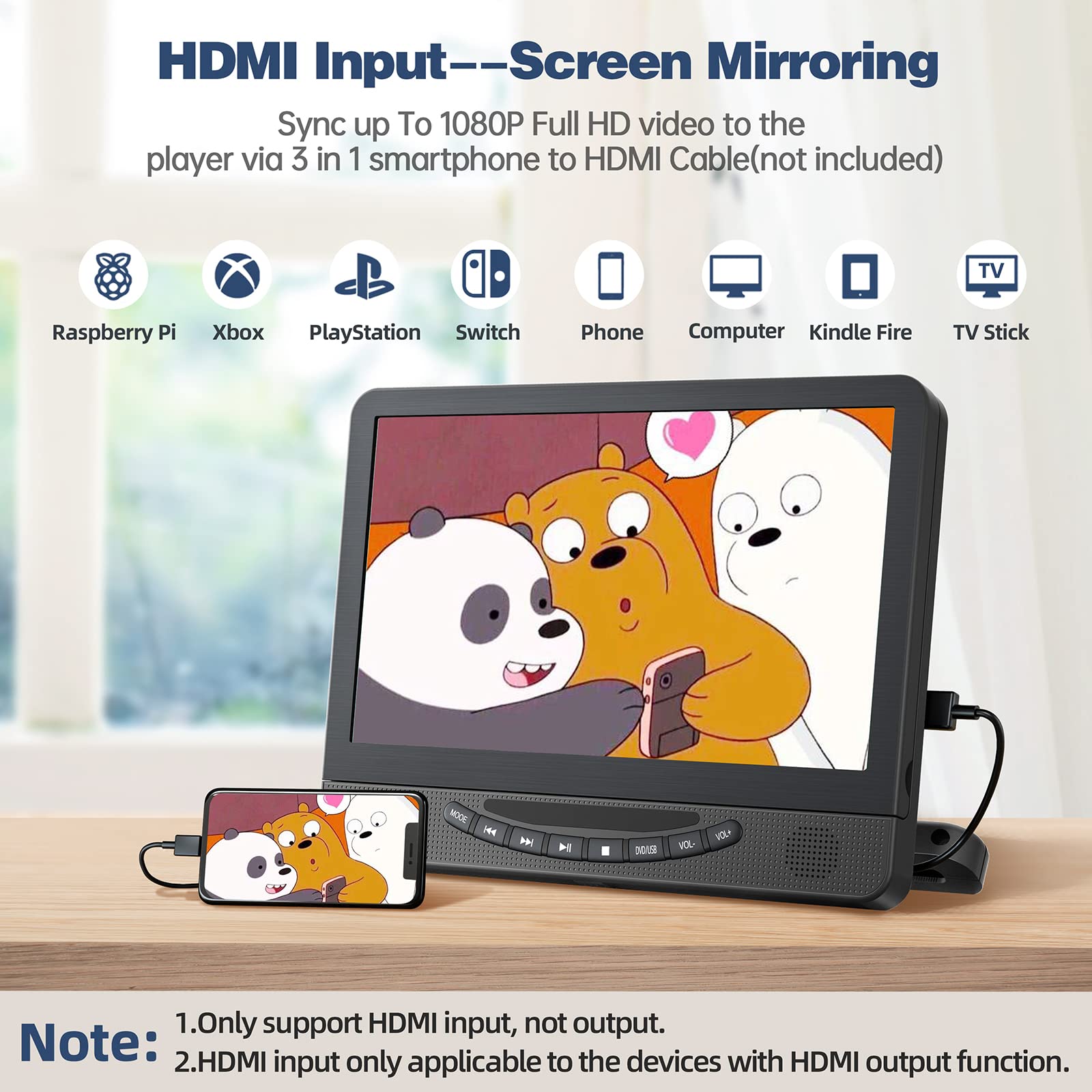 DESOBRY 12” Monitor Poggiatesta Auto Con Ingresso HDMI 1080p, Dual Lettore DVD Portatileda Per La Riproduzione Dello Stesso Film O Di Due Film Diversi, Batteria Ricaricabile Da 5 Ore, Supporto USB