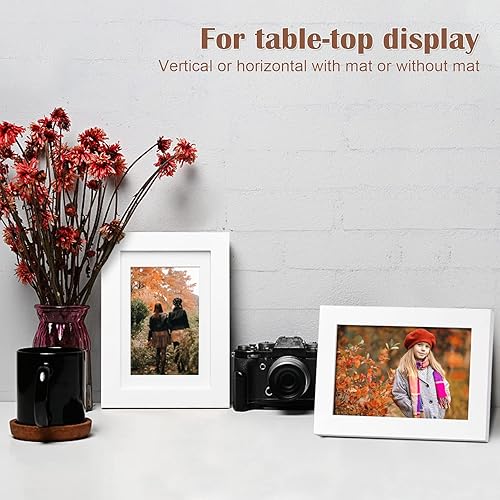 Vista 143 de KINLINK Marco de fotos A4 natural, de madera maciza con plexiglás acrílico para fotos A5 con paspartú o A4 sin paspartú, marco de fotos para mesa