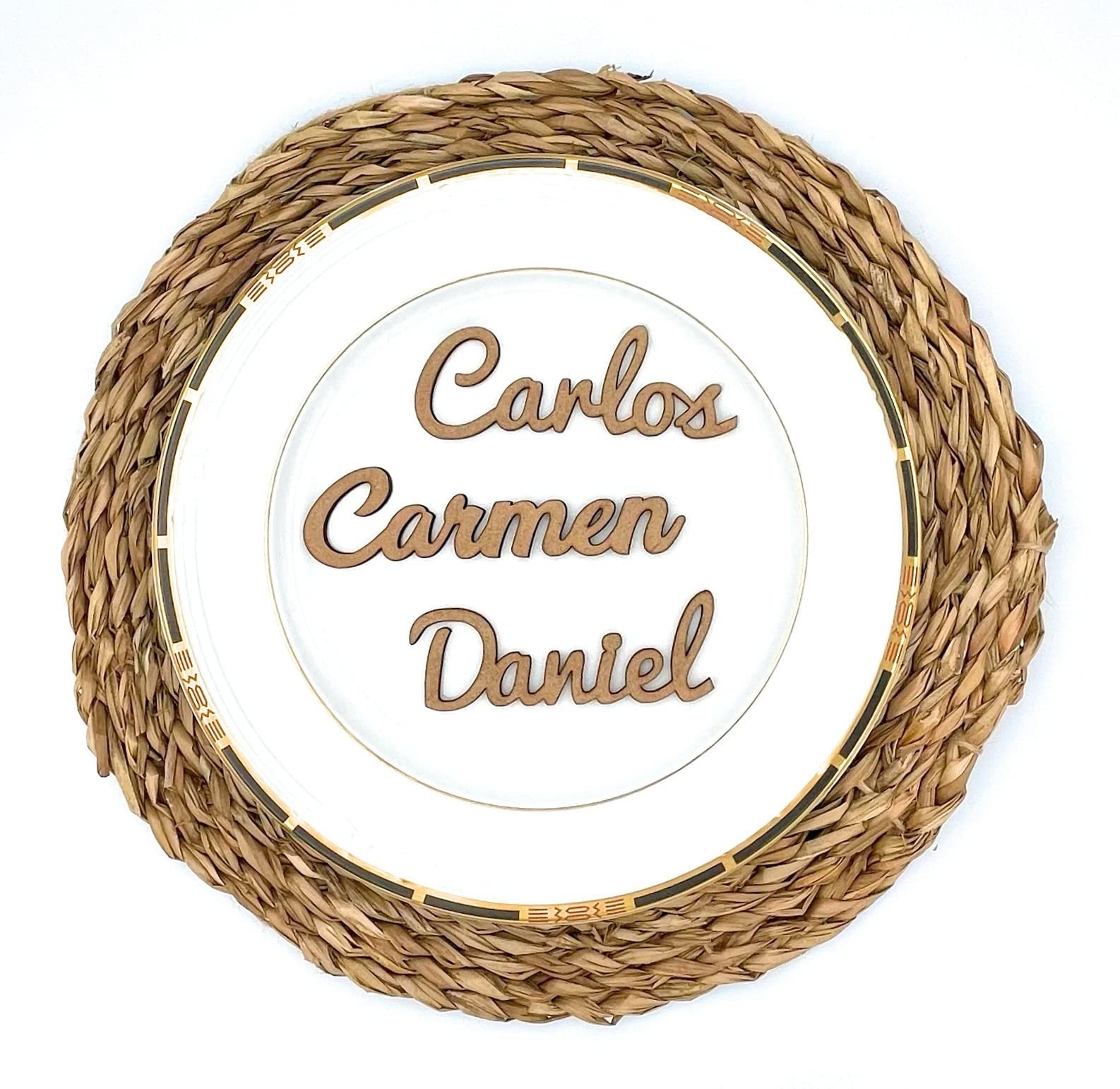 5 Nombres marcasitios de madera. Personalizados. Ideal bodas, comuniones, bautizos, cumpleaños, celebraciones. Producto 100% español.