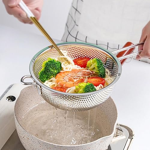 Miniatura 3 de Healvian Colador de malla fina de acero inoxidable, colador de metal con asa, cesta de drenaje, colador de arroz, colador de frutas, cesta de malla