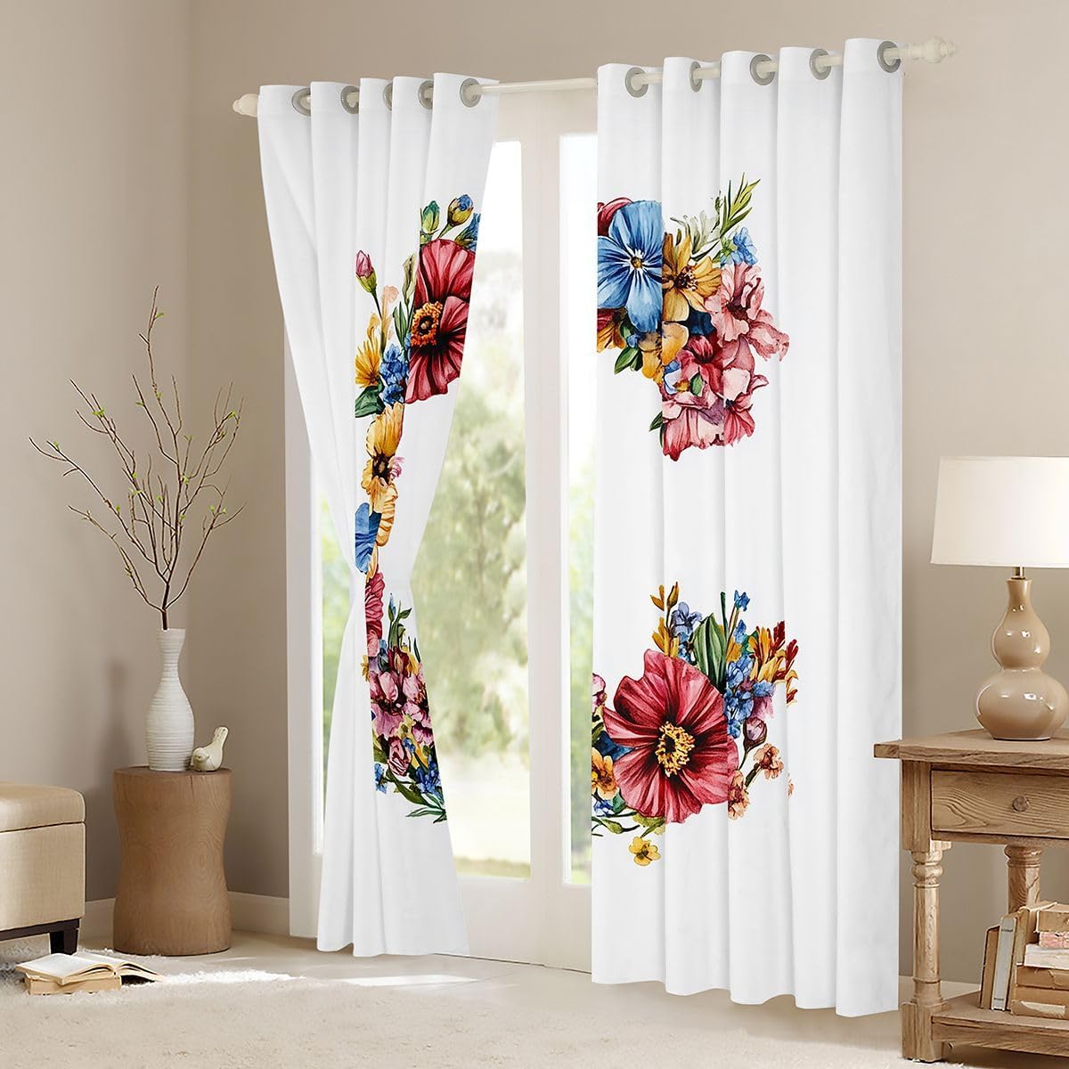 Feelyou Floral Blackout Curtains Initial Letter C Darkening Drapes for Bedroom Living Room Decor Botanical Printed Thermal Insulated Shades Window Treatments, 2 Panels 38 x 54 Inch
