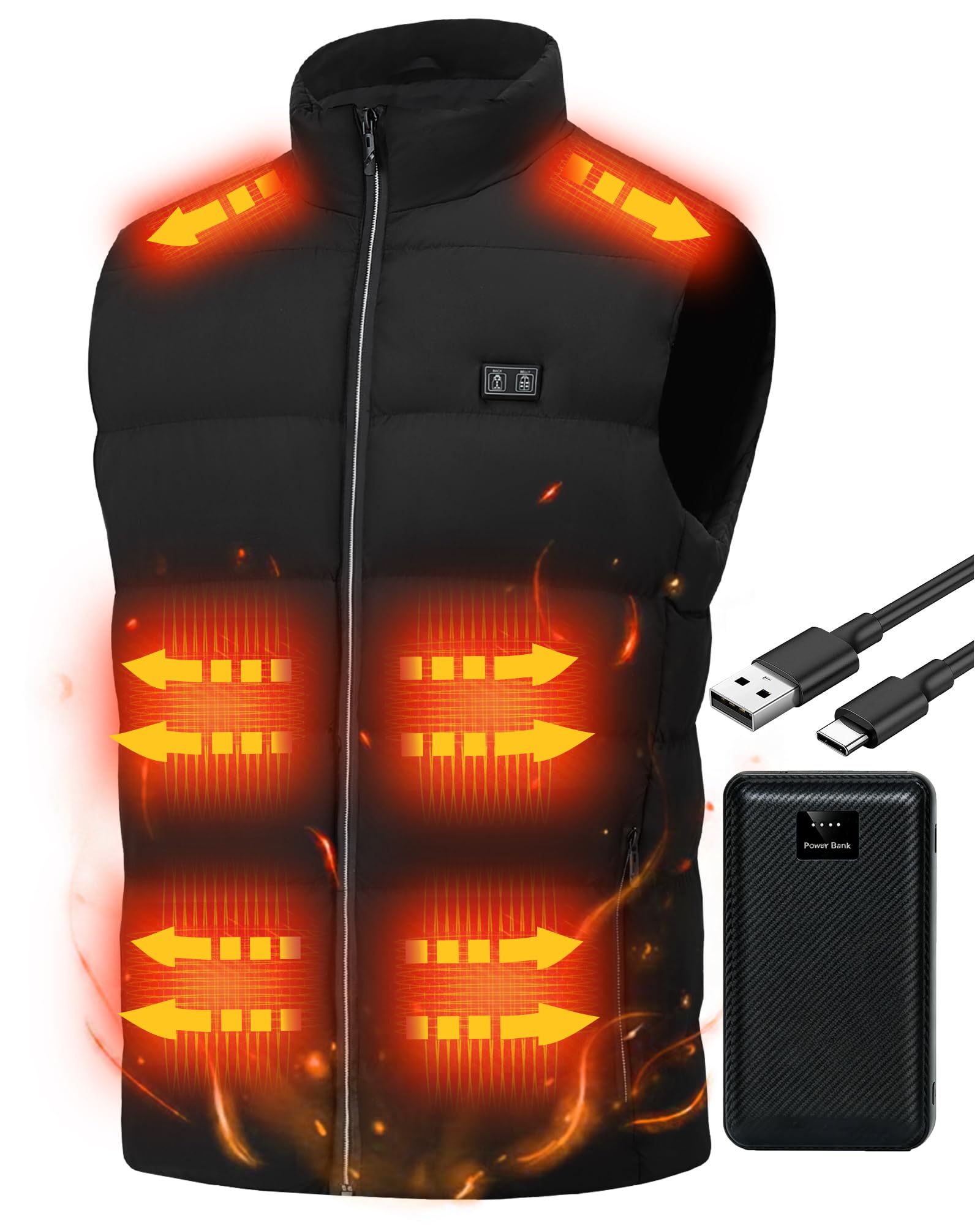 Gilet chauffant électrique pour homme : gilet chauffant USB léger et chaud avec 15 zones de chauffage – Gilet d'hiver intelligent pour femme, pour randonnée, ski (pas de batterie)