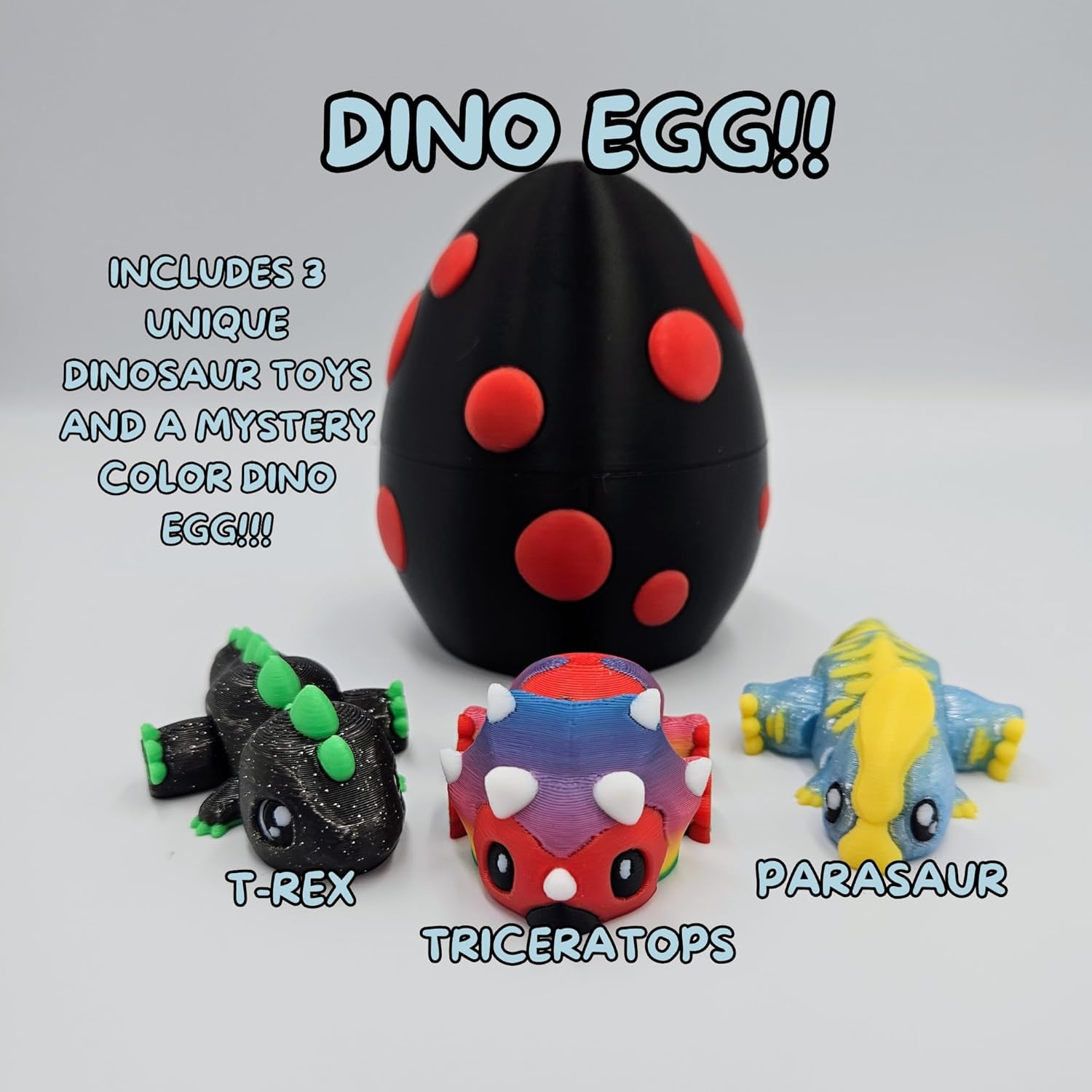 Jurassic Dinosaur Egg with 3X Dinosaur Fidget Animals - Triceratops, T-Rex, Parasaur - Includes Mystery Egg with Twist Enclosure - Educational, ADHD, Stress, Anxiety Relief