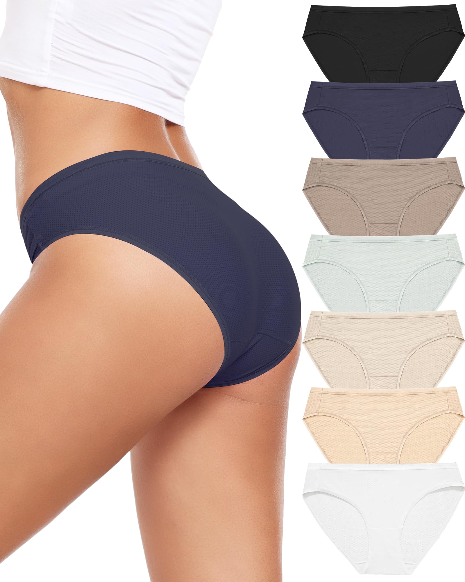 Xibing Womens Underwear Breathable Mesh Bikini Panties Stretch Hipster Underwear Quick Dry Underpants 7-Pack S-XXL