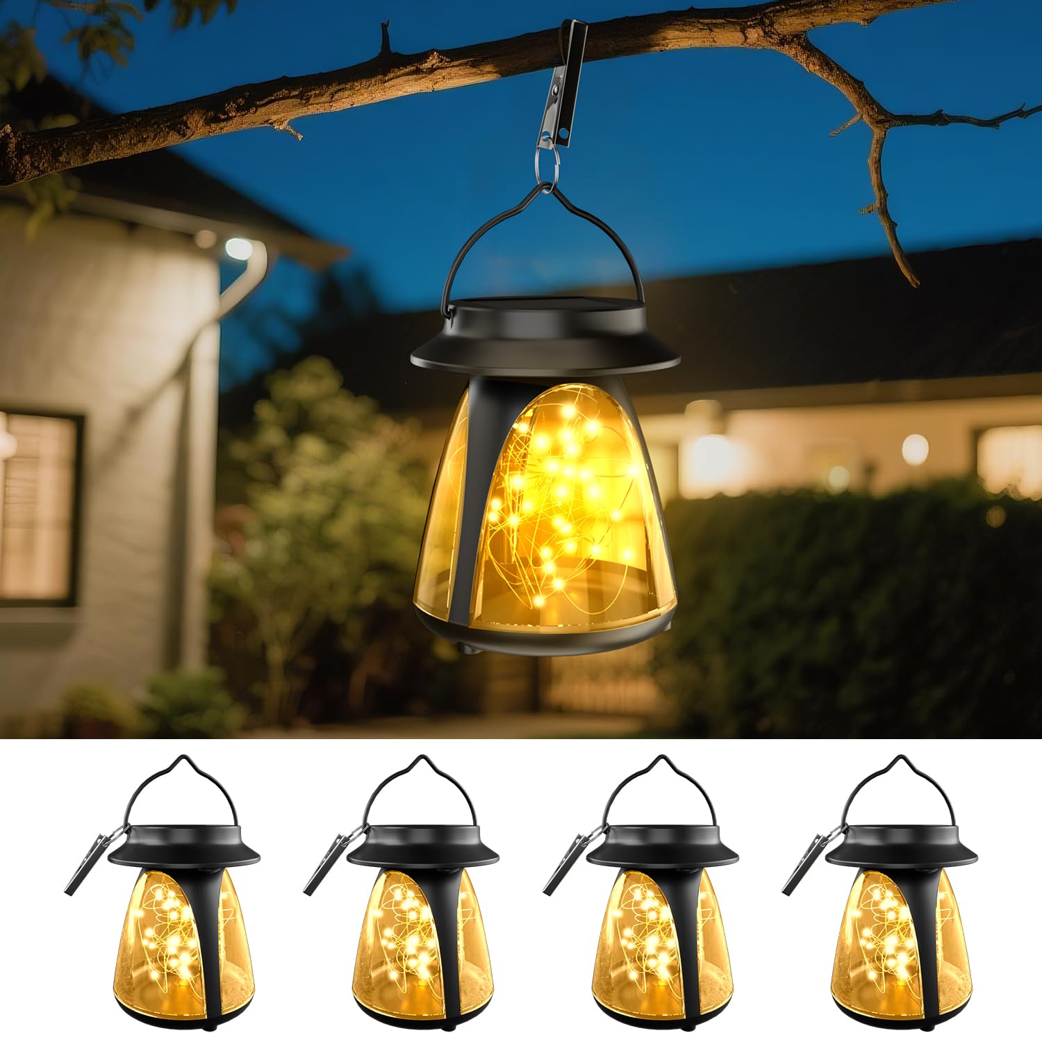 Lampe de sol décorative suspendre : lot de 4 lanternes solaires extérieur - 8