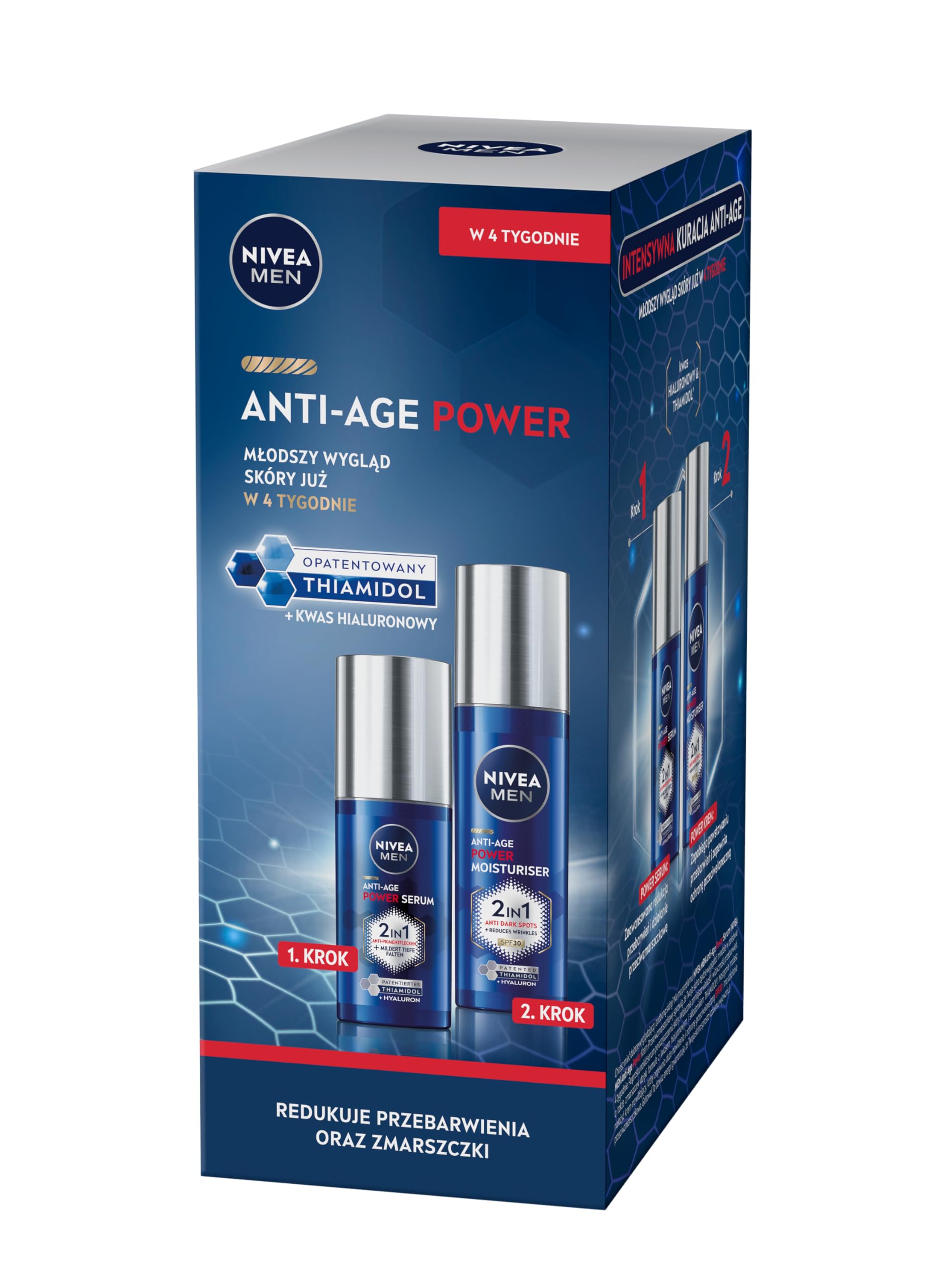 NIVEA MEN ANTI-AGE POWER Zestaw męski Intensywne serum do twarzy przeciw przebarwieniom 30 ml i Krem nawilżający SPF 30 50 ml
