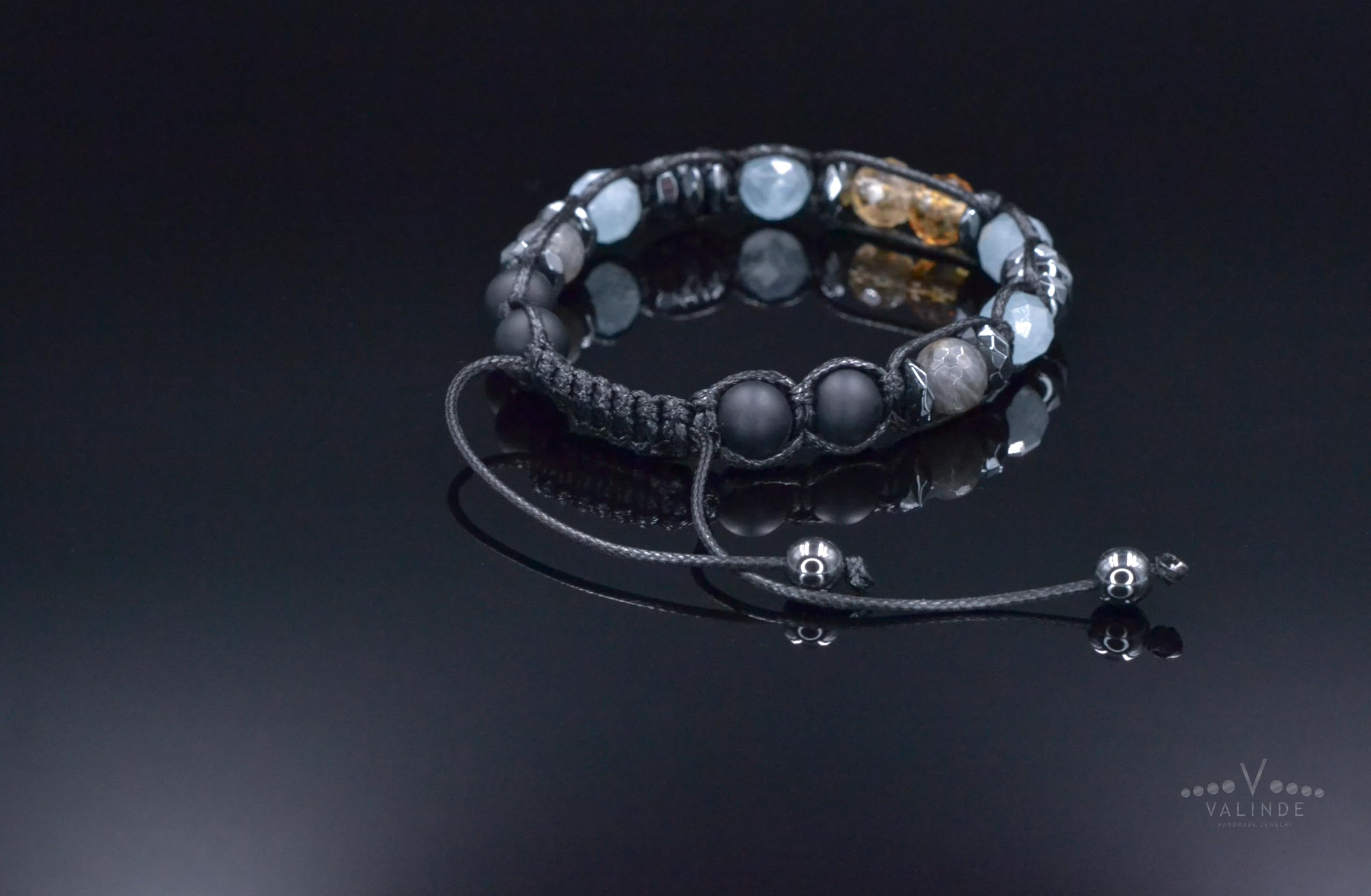 Herren Edelstein Armband | Armband für Männer mit Edelsteinen | Aquamarin Citrine Labradorit Onyx Hämatit | Makramee Bracelet | Geschenk für Mann | Handgemacht | LIMITED EDITION