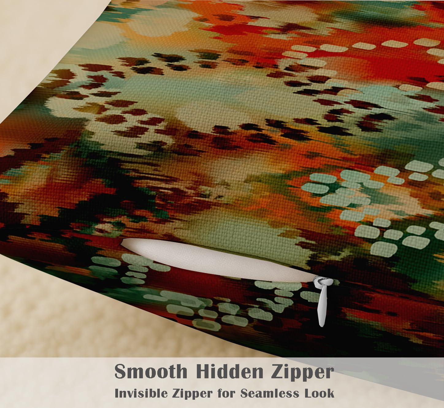 Multicolor Cotton Cushion Covers Set of 4, 16x16 Inch, Dual-Sided Print, Hidden Zipper Closure - Ikat Print