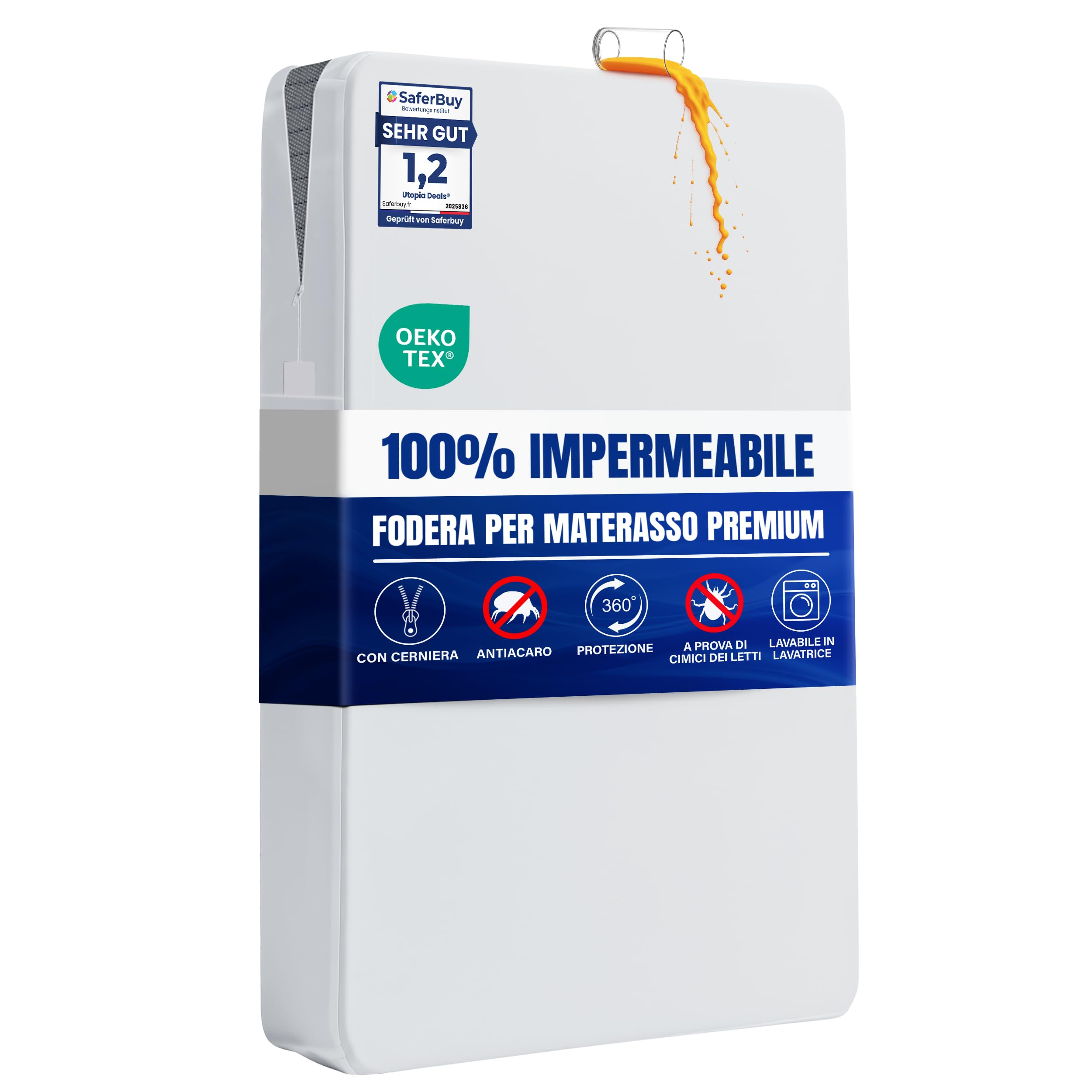 Utopia Bedding Fodera per Materasso 120 x 190 x 30 cm Impermeabile con Cerniera, Certificato Oeko-TEX, Coprimaterasso, Bianco