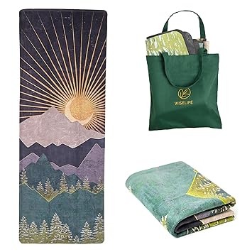 Wiselife MicroFiber & Natural Rubber Foldable Yoga Mat + Carry Strap | Extra Thick Extra Long,Extra Wide Exercise floor Mat For Gym, Workout, Fitness | Natural Rubber Yoga Mat (1MM, Arabian Night) - image, photos