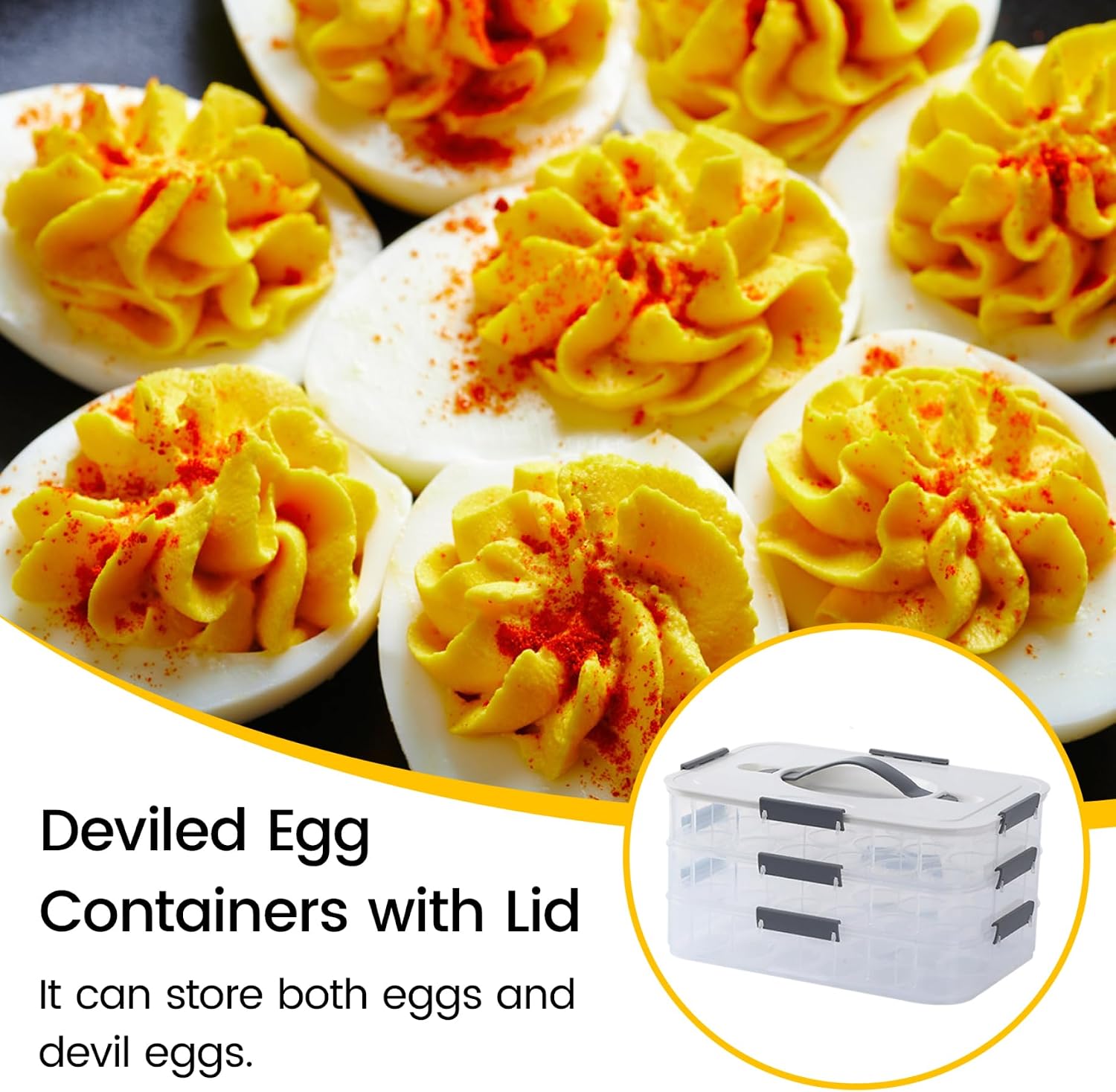 Deviled Egg Containers with Lid 54 Slots Clear Plastic Deviled Egg Tray Carrier Platter with Handle & Snap Lock Stackable Reusable for Fridge, Holder For Fridge, Platter