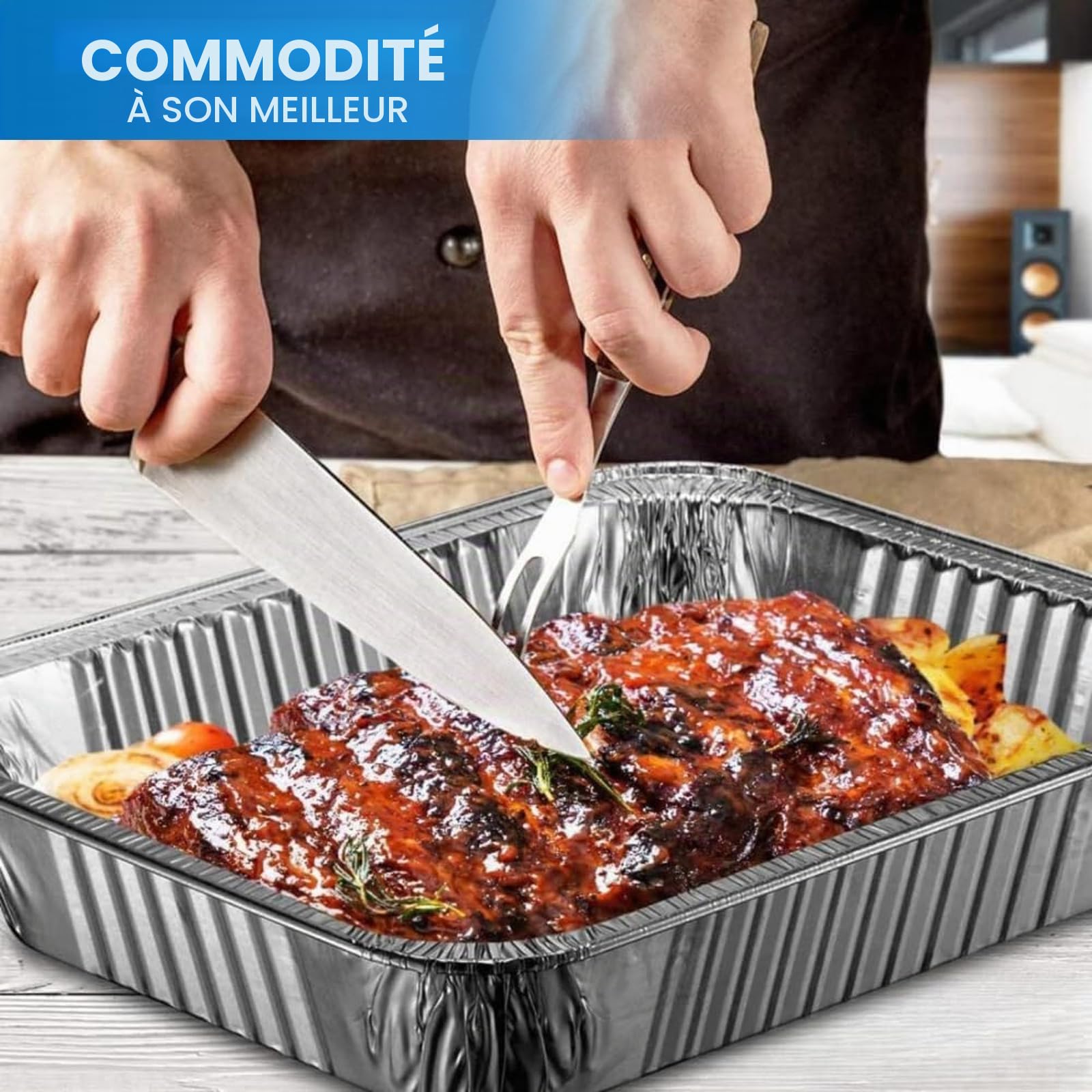 Lot de 10 grands plateaux en aluminium de 3 500 ml, moules profonds en aluminium très résistants pour la cuisson, la pâtisserie, le stockage des aliments (32 x 26 x 7 cm)