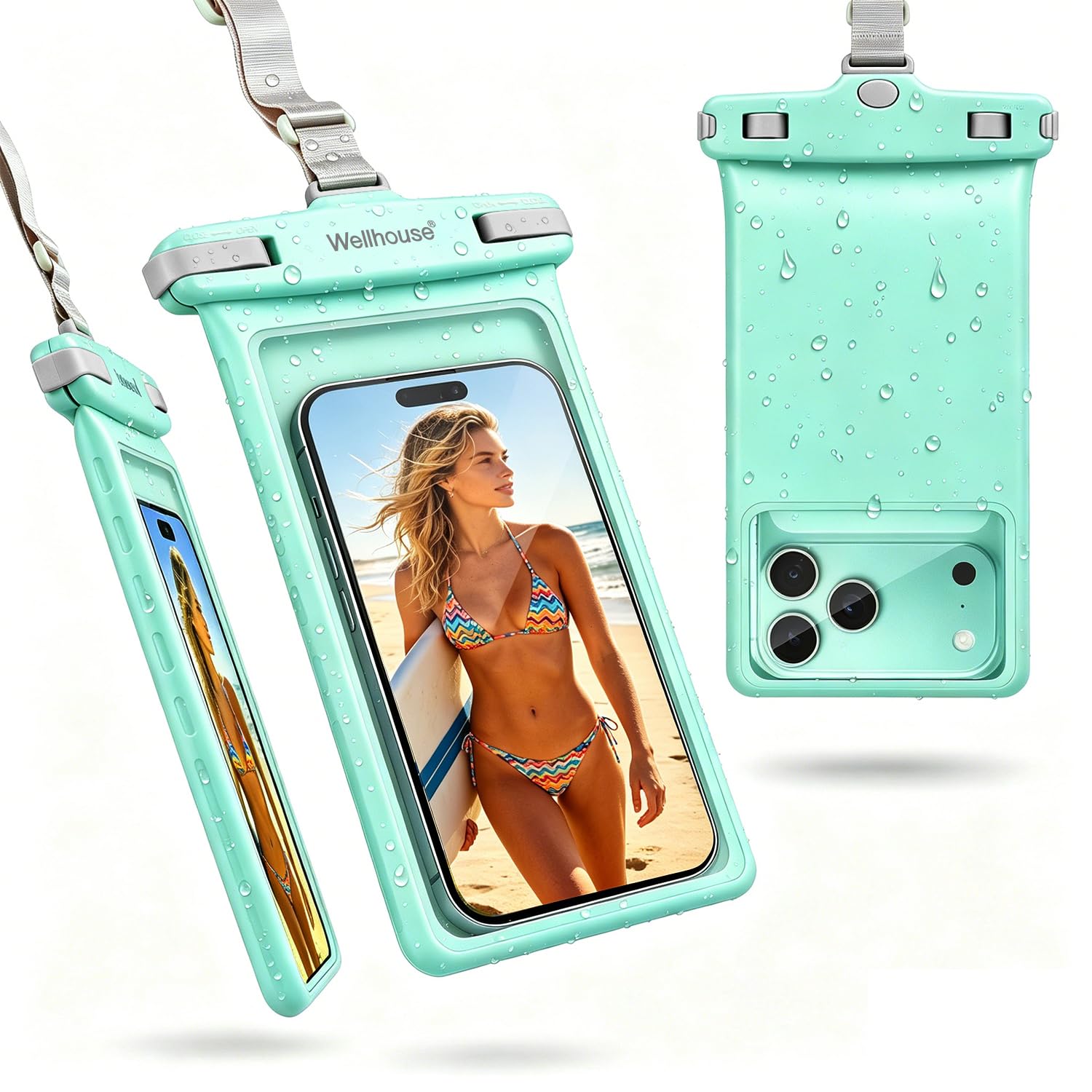 wellhouse Waterproof Phone Pouch, Waterproof Phone Case for iPhone 17 16 15 14 13 Pro Max XS Samsung, IPX8 3D Cellphone Dry Bag Beach Essentials (1