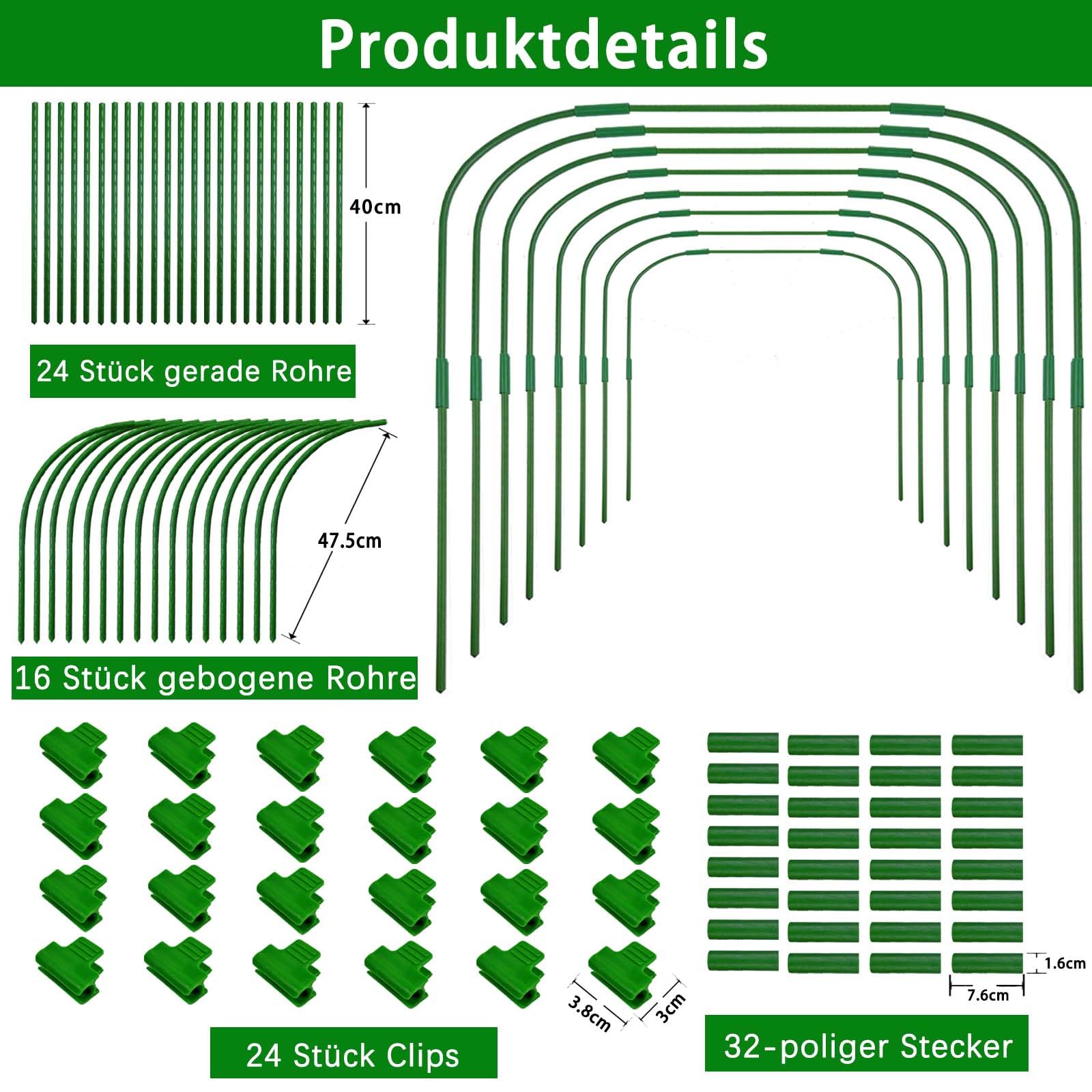 8 Sets 82x105cm Gartenbögen für Netze mit 24 Clips,Rostfreie,Abnehmbare Pfähle,Anzuchttunnelbogen für Gewächshausbögen,Gartennetzrahmen,PflanzeNstützrahmen für Grünpflanzen Gemüse