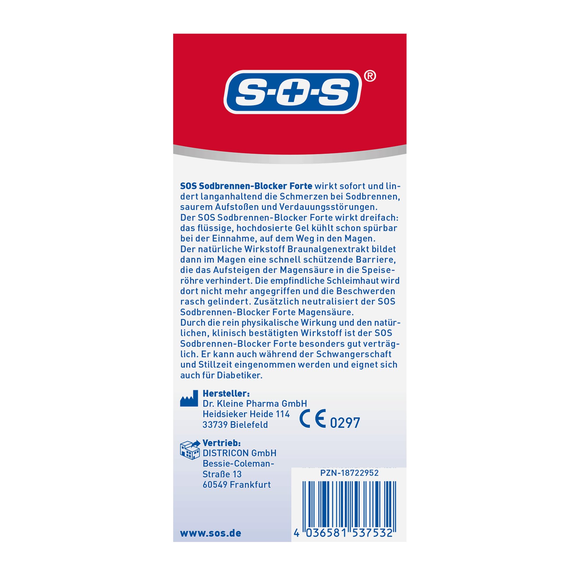 SOS Sodbrennen-Blocker FORTE (144x 10ml) - schmerzlinderndes Gel mit Minzgeschmack bei Unwohlsein & Schmerzen bei Sodbrennen oder Verdauungsstörungen