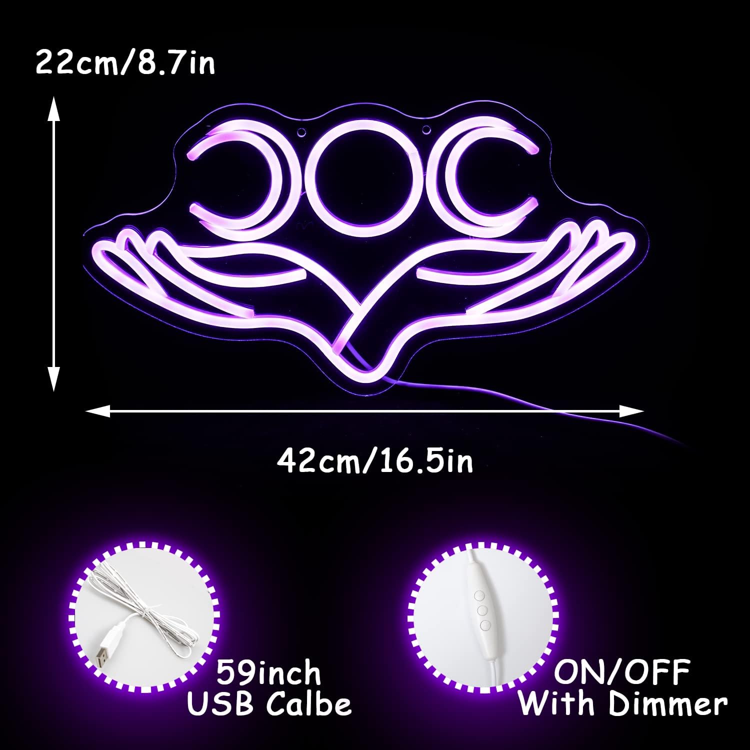 Hand to Moon Neon Sign Hand Supported Month Neon Light Purple Led Sign for Wall Decor 16.5”x8.6” Moon Neon Sign for Kids Room Man Cave Bedroom Store Decoration
