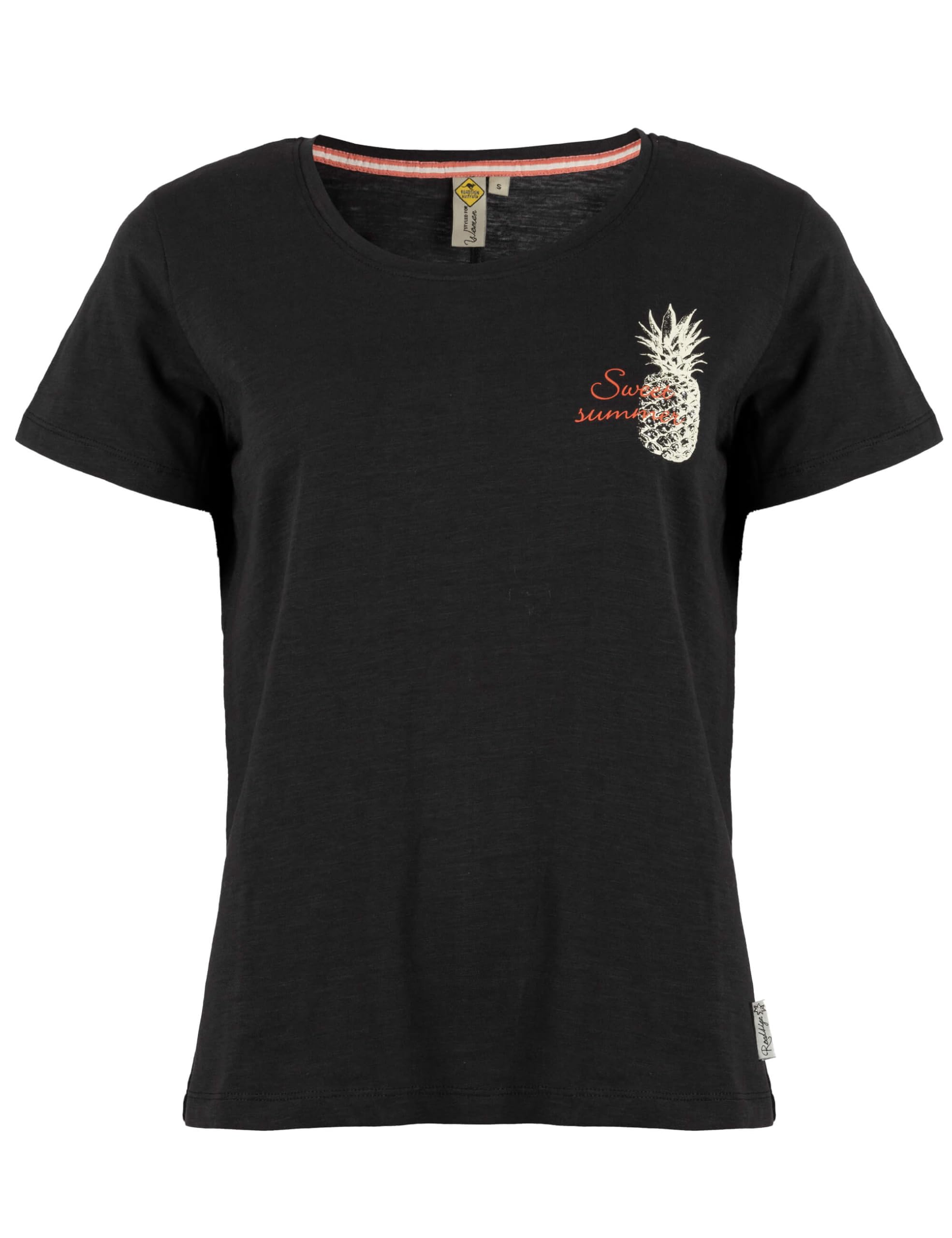 ROADSIGN australia Damen T-Shirt mit kleinem Brustmotiv, aus Reiner Baumwolle, ideal für Sommerlooks