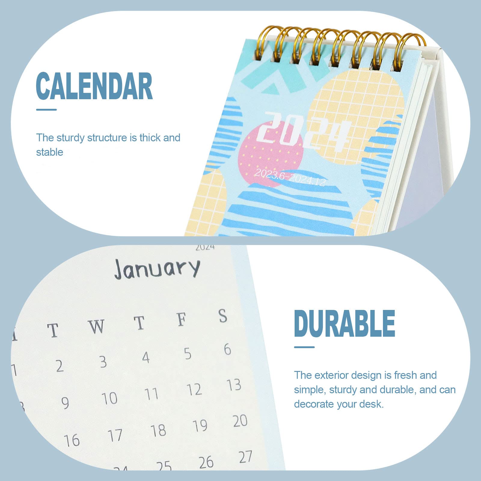 Koqye Mini Desk Calendar 2023-2024, 2-Pack Handy Compact Standing Flip Desktop Calenar (3.9\"x3\") With Gold Twin-Wire Binding, Easy To Read & Flip