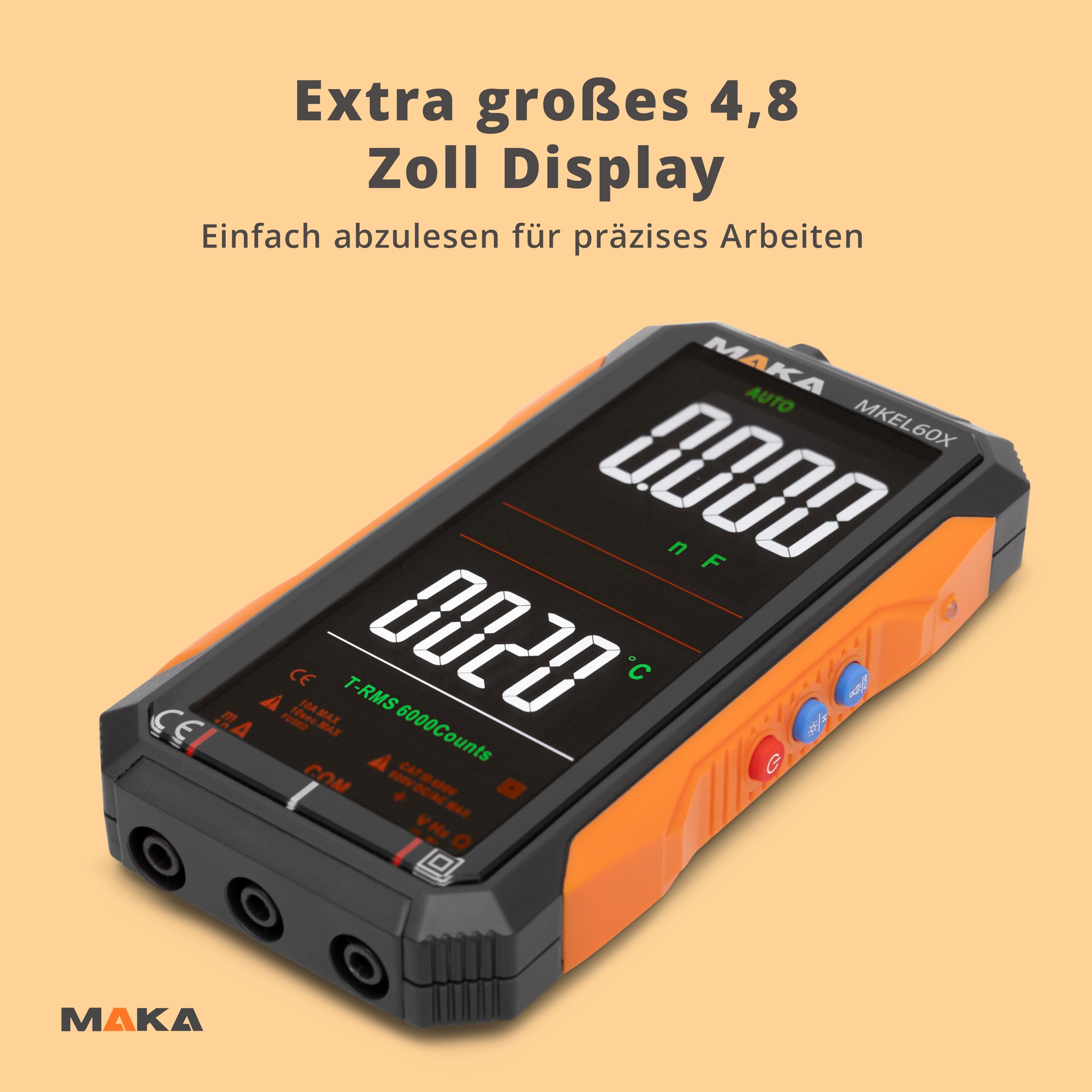 MAKA Digitalmultimeter Pro 6000 Counts True RMS USB-C CAT III 600 V