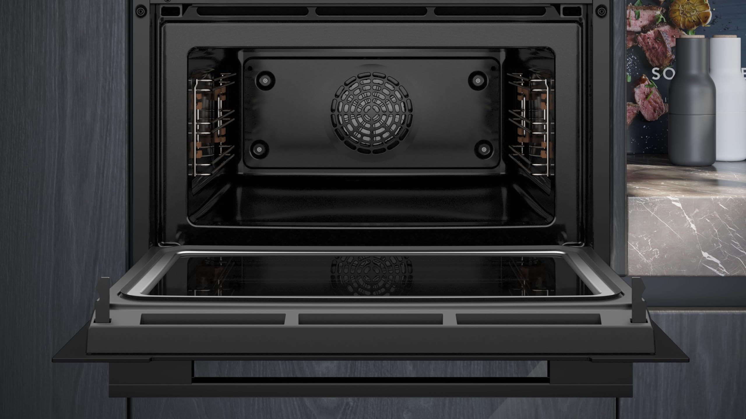 Siemens iQ700 CM724G1B1 Einbau-Kompaktbackofen mit Mikrowellenfunktion 60x45 cm 900 W Schwarz Hydrolyse Air Fry Teleskopauszug Farb-Touchscreen