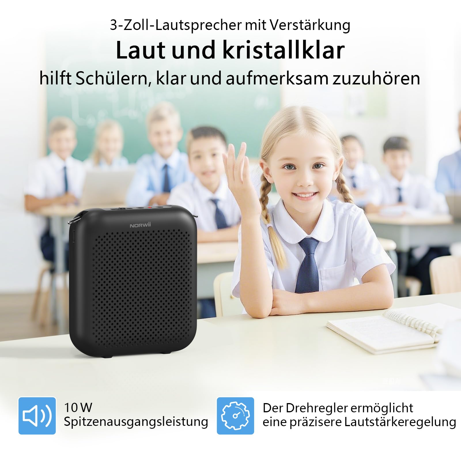 Norwii Sprachverstärker, PA-Endstufen, Tragbares Mini-Kabelmikrofon-Headset für Lehrer im Klassenzimmer und bei Vorlesungen im Freien, Unterricht, Reiseleiter, USB-C-aufladbar