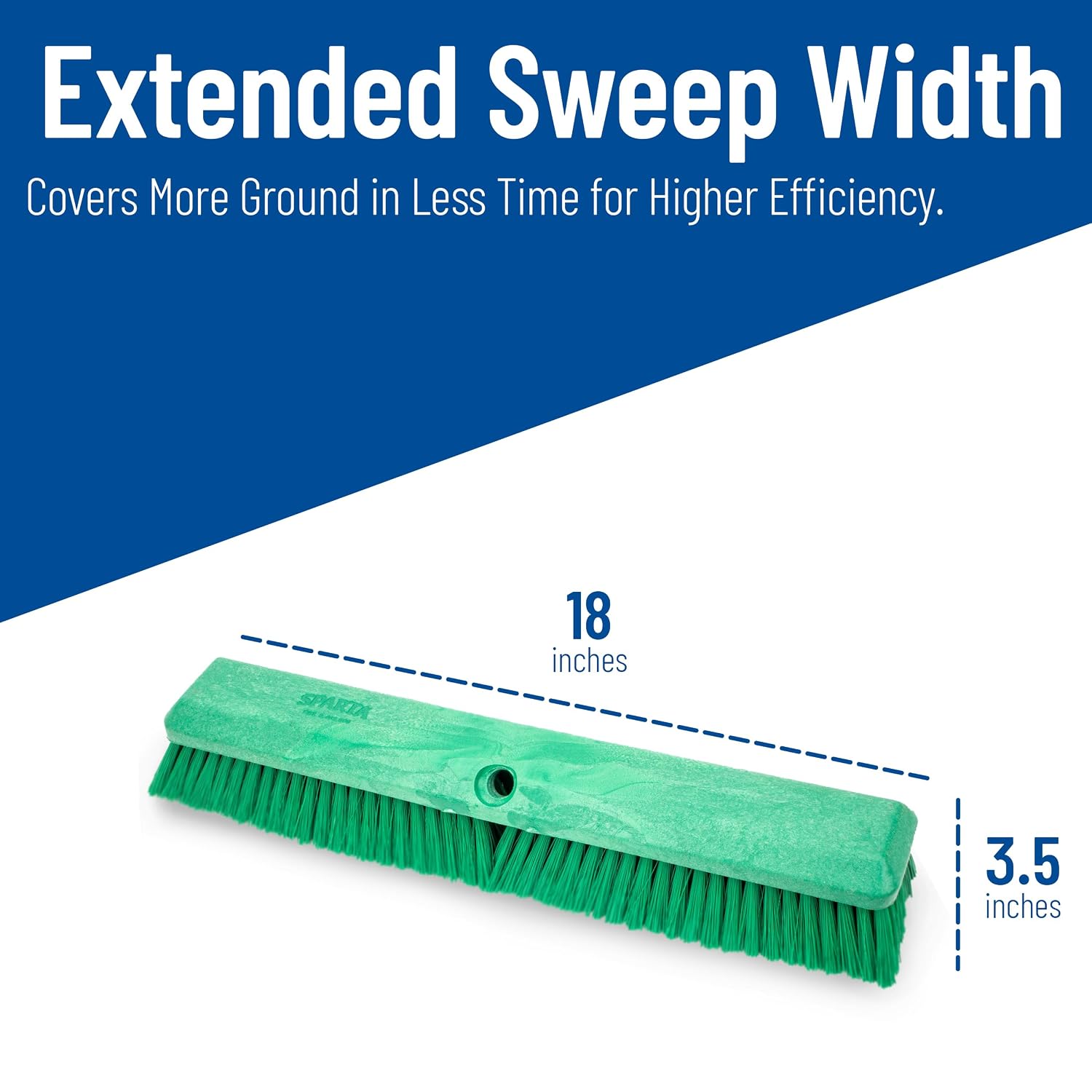 SPARTA 41890EC09 Omni Sweep Plastic Push Broom Head, Heavy Duty, Industrial Broom With Color Code System For Outdoor, Indoor, Garage, Concrete, Patio, Kitchen, Bathroom, 18 Inches, Green
