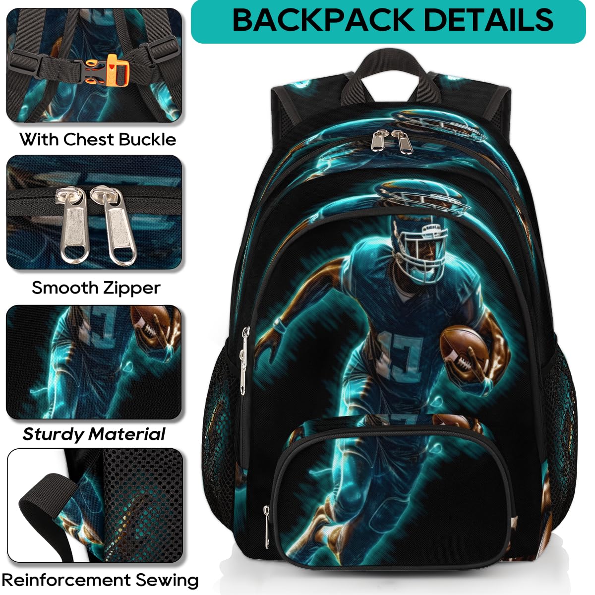 TropicalLife Plecak piłkarski 3D, wielofunkcyjny plecak dla dzieci, dziewcząt, chłopców, mężczyzn, kobiet, unisex, 18,4 l, plecak szkolny, torba na książki, na co dzień, na laptopa, torba na co dzień,