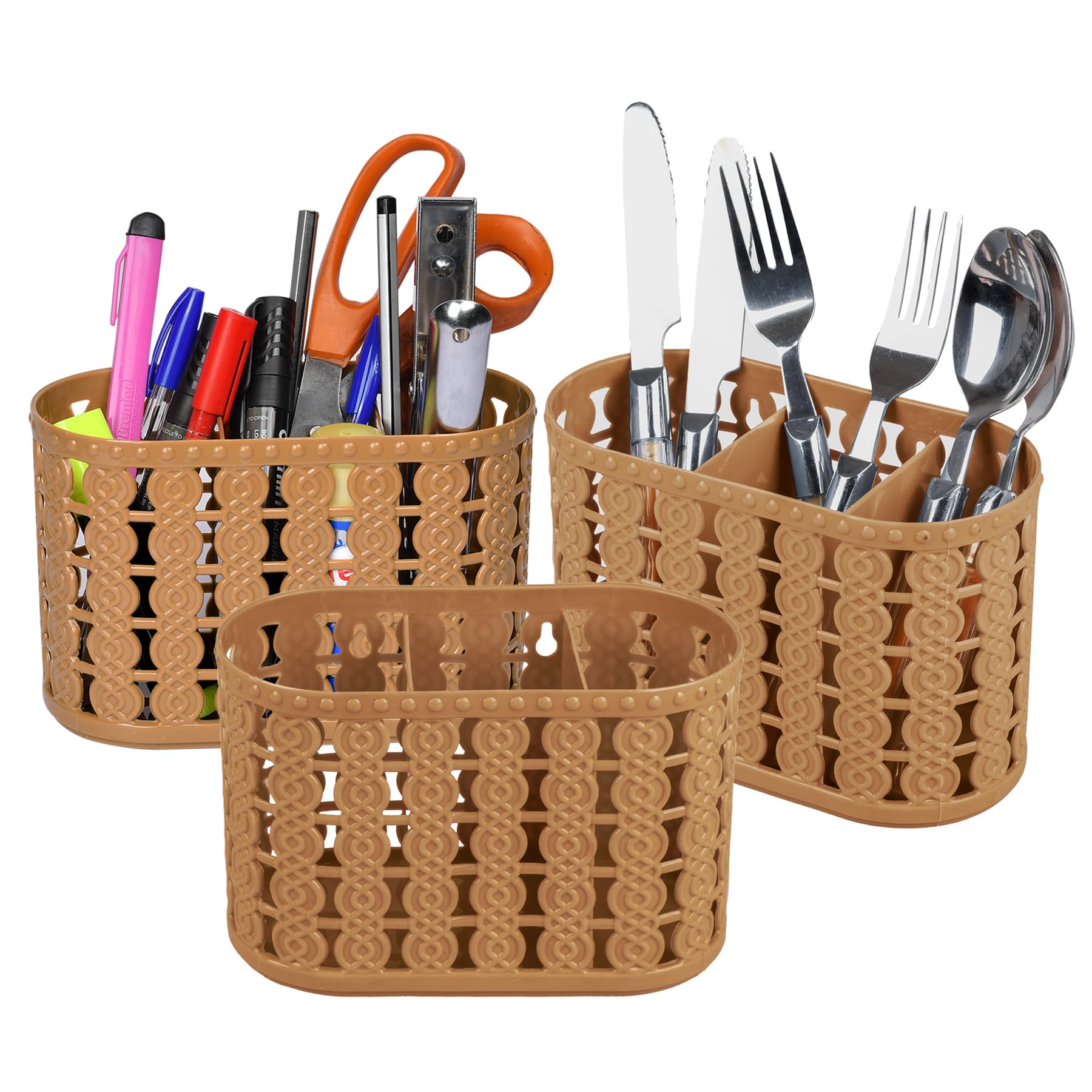 Kuber Industries Pack of 3 Cutlery Holder | Kitchen Organizer with 3 Compartments | Stationery Organizer | Dining Tableware Stand | Multipurpose Desk Organizer Box | Sunny | Beige (B0CZL4C7QV) Amazon Price History, Amazon Price Tracker