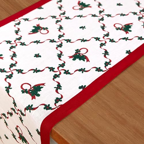 Miniatura 8 de Solino Home Camino de mesa de Navidad rojo y verde de 72 pulgadas de largo, camino de mesa con estampado de lino 100% puro, 14 x 72 pulgadas, hecho