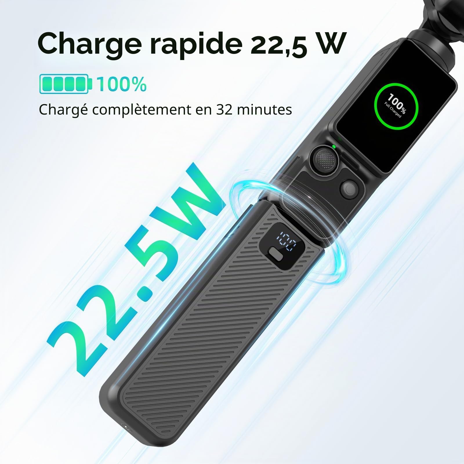 Poignée de batterie de mise à niveau avec affichage LED Compatible avec DJI Osmo Pocket 4 et Pocket 3 Caméra, poignée de batterie de charge rapide 5000mAh 22,5W pour Xtra Muse/Pocket 3, filetage de 1